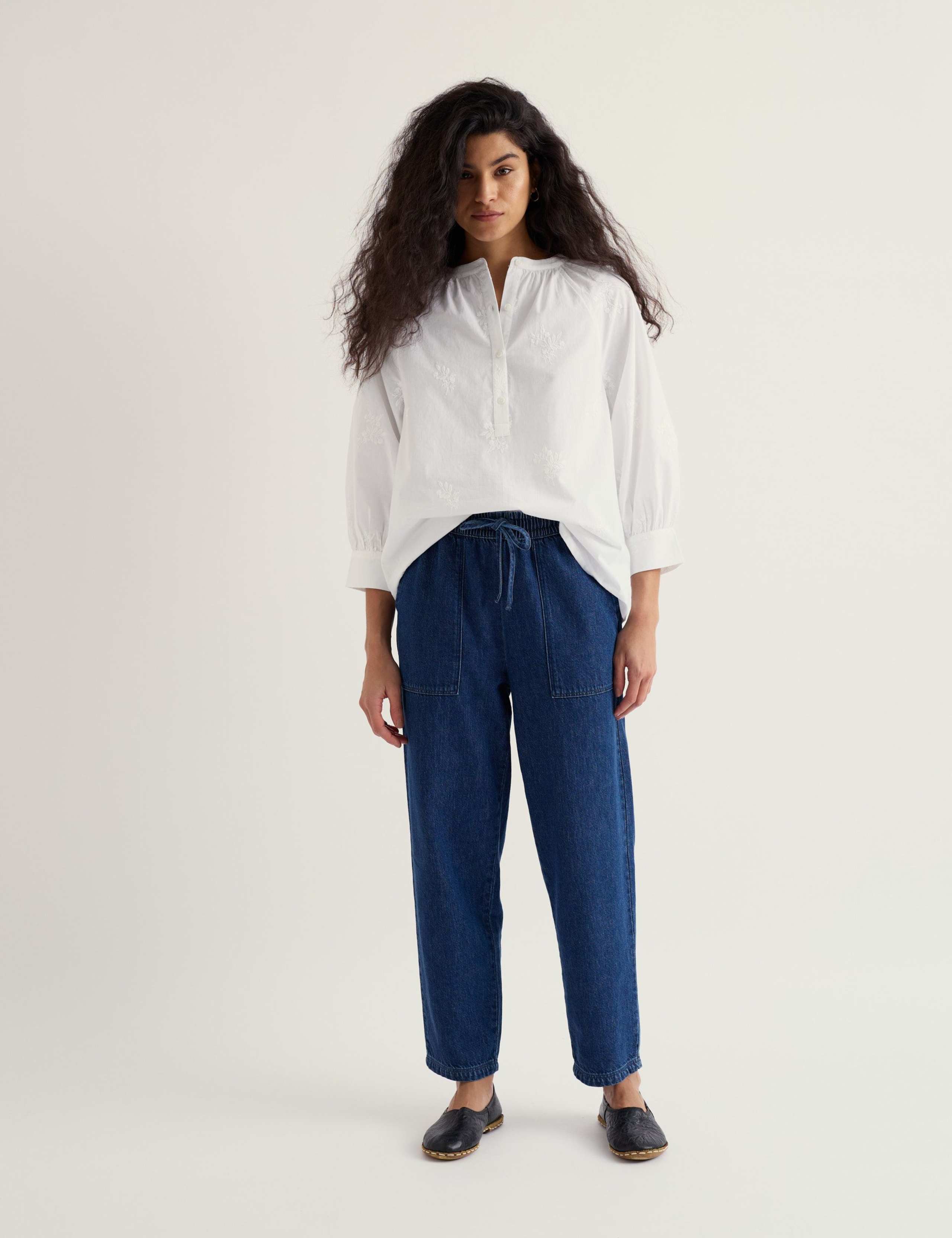 Pure Cotton Embroidered Blouson Sleeve Blouse 1 of 5