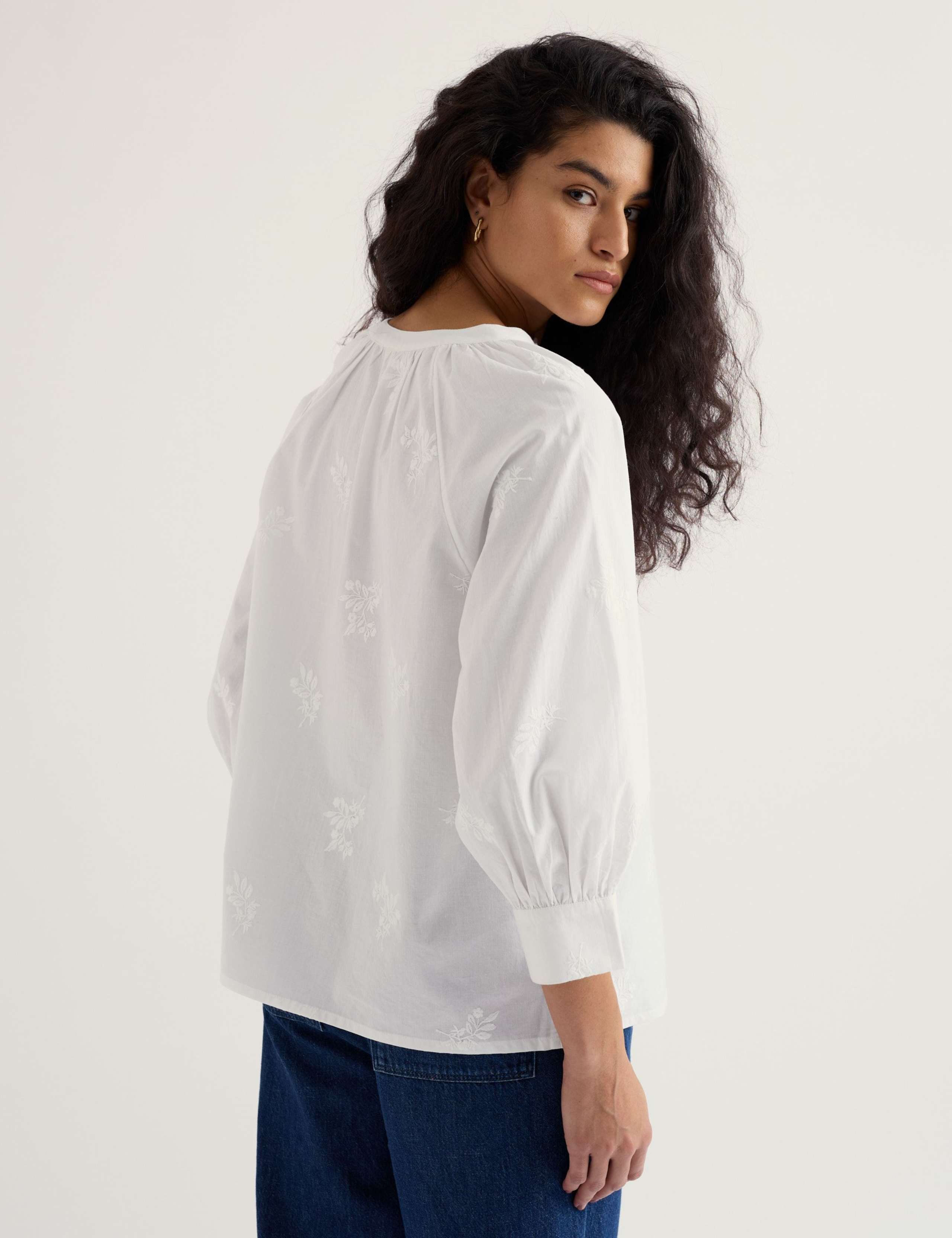 Pure Cotton Embroidered Blouson Sleeve Blouse 4 of 5