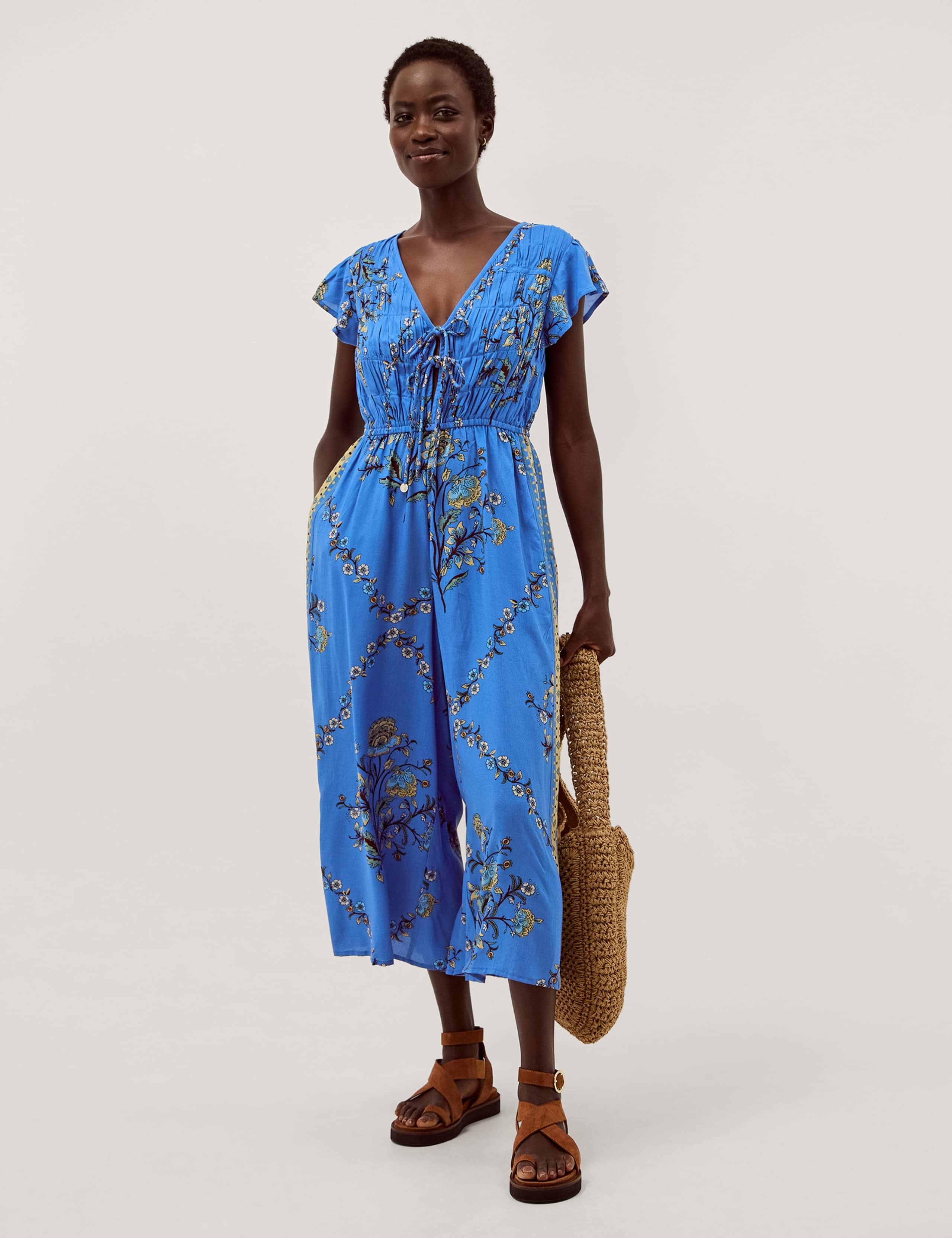 Floral Tie Detail Culotte Jumpsuit 1 of 6