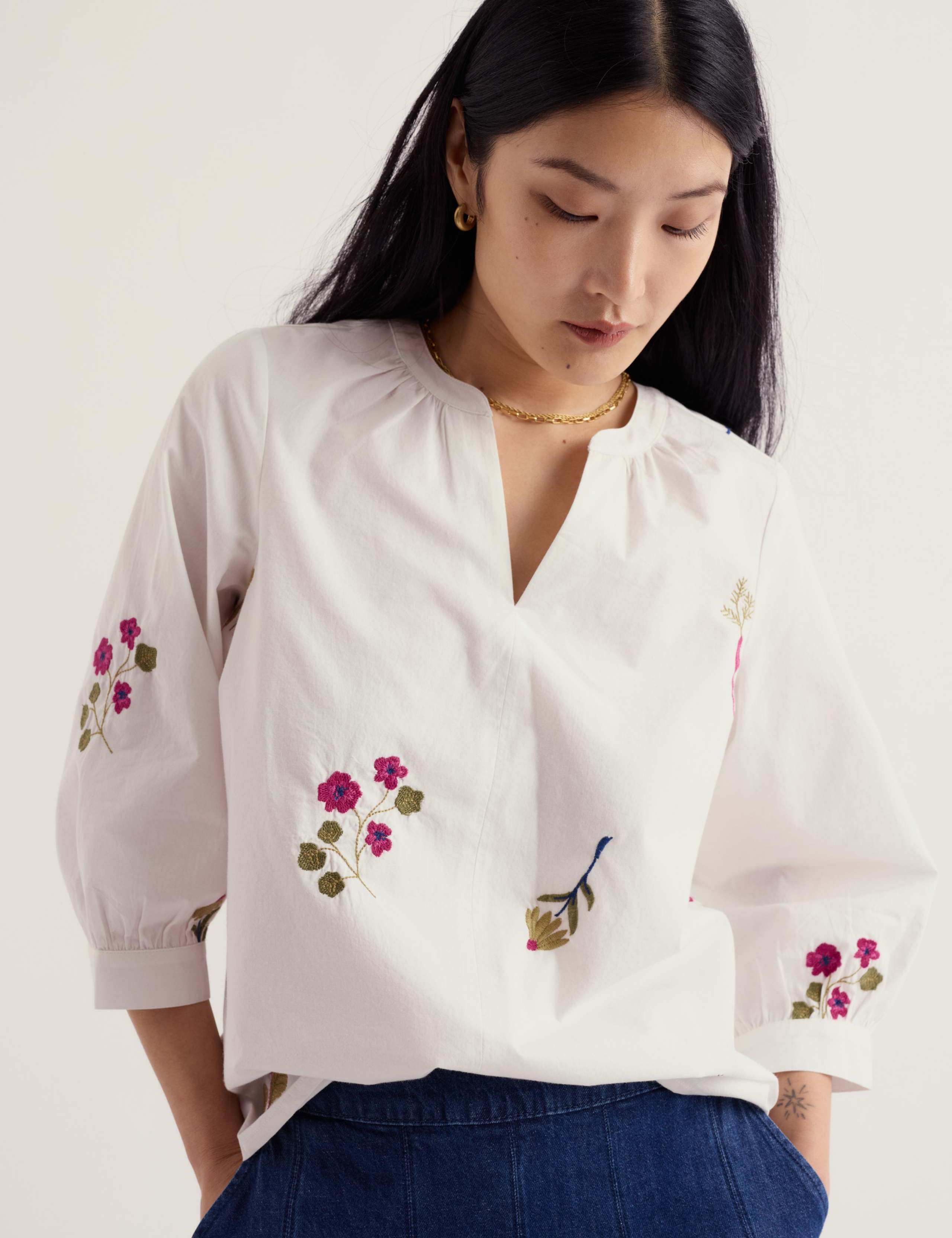 Pure Cotton Embroidered Floral Top 5 of 6
