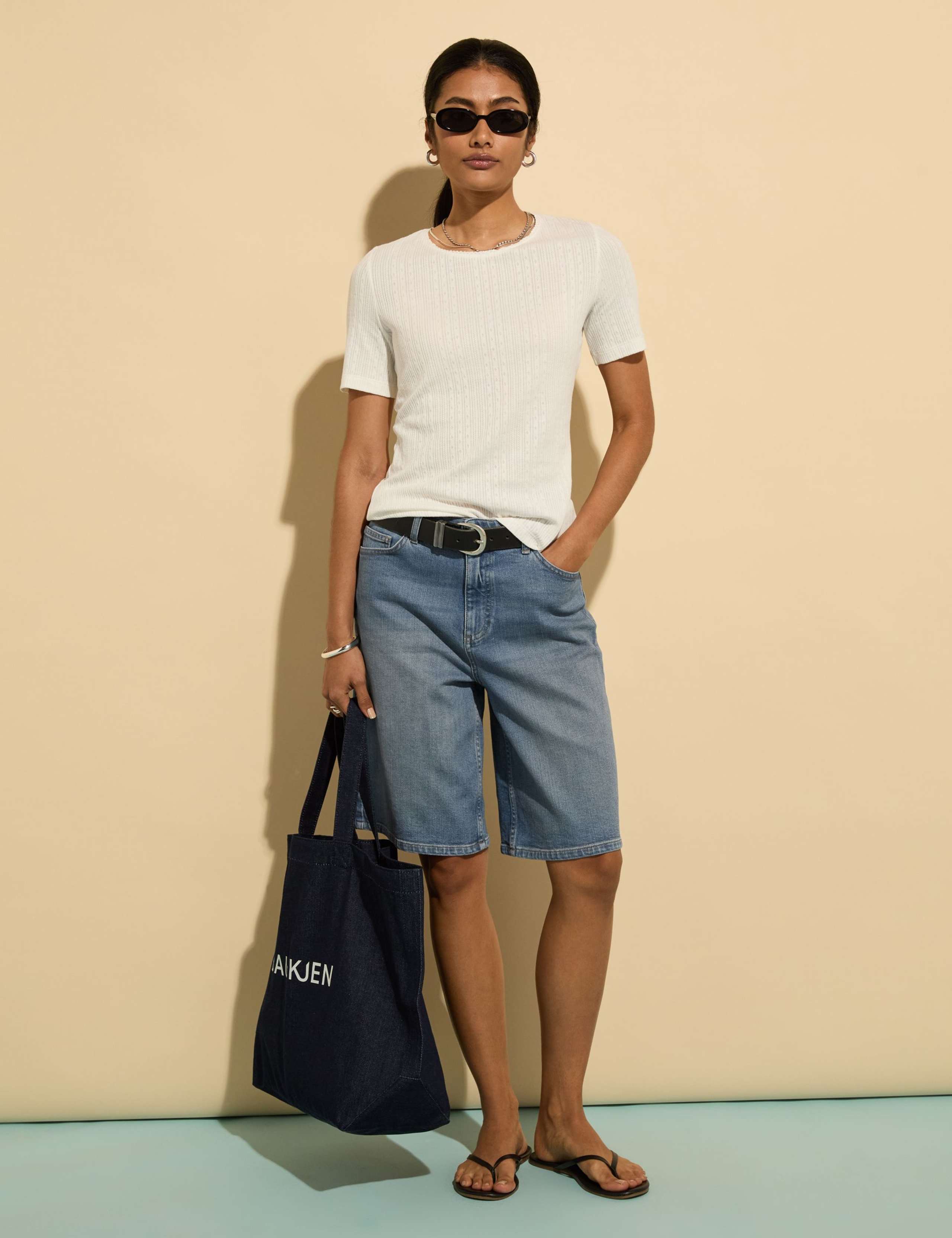 Cotton Rich Denim High Waisted Shorts 1 of 5