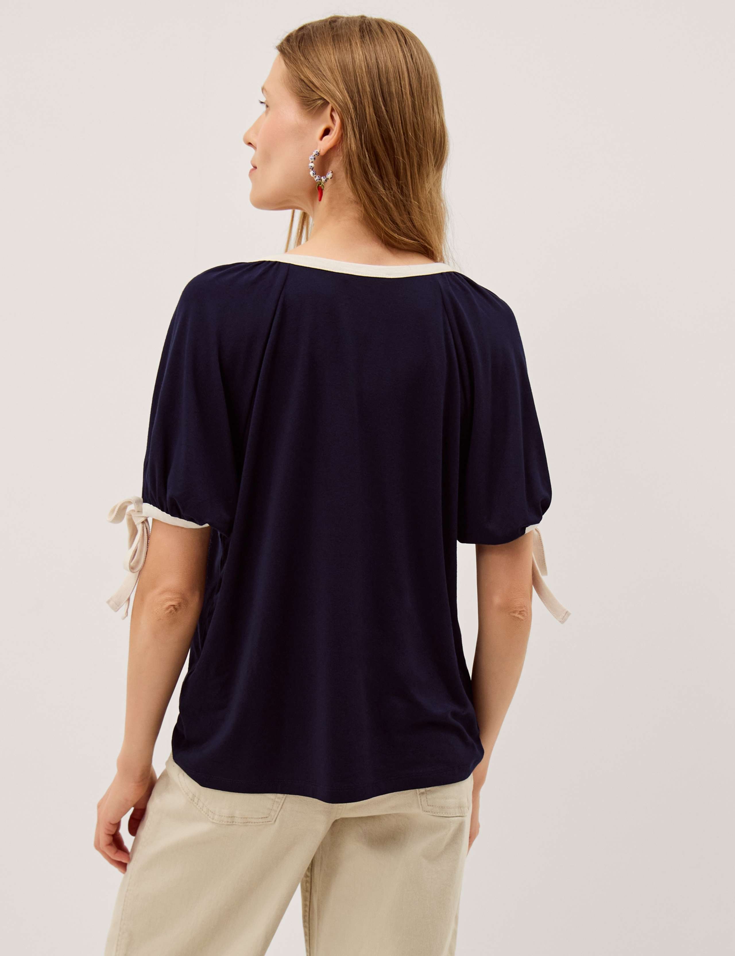 Jersey Contrast Trim Bow Detail T-Shirt 3 of 5