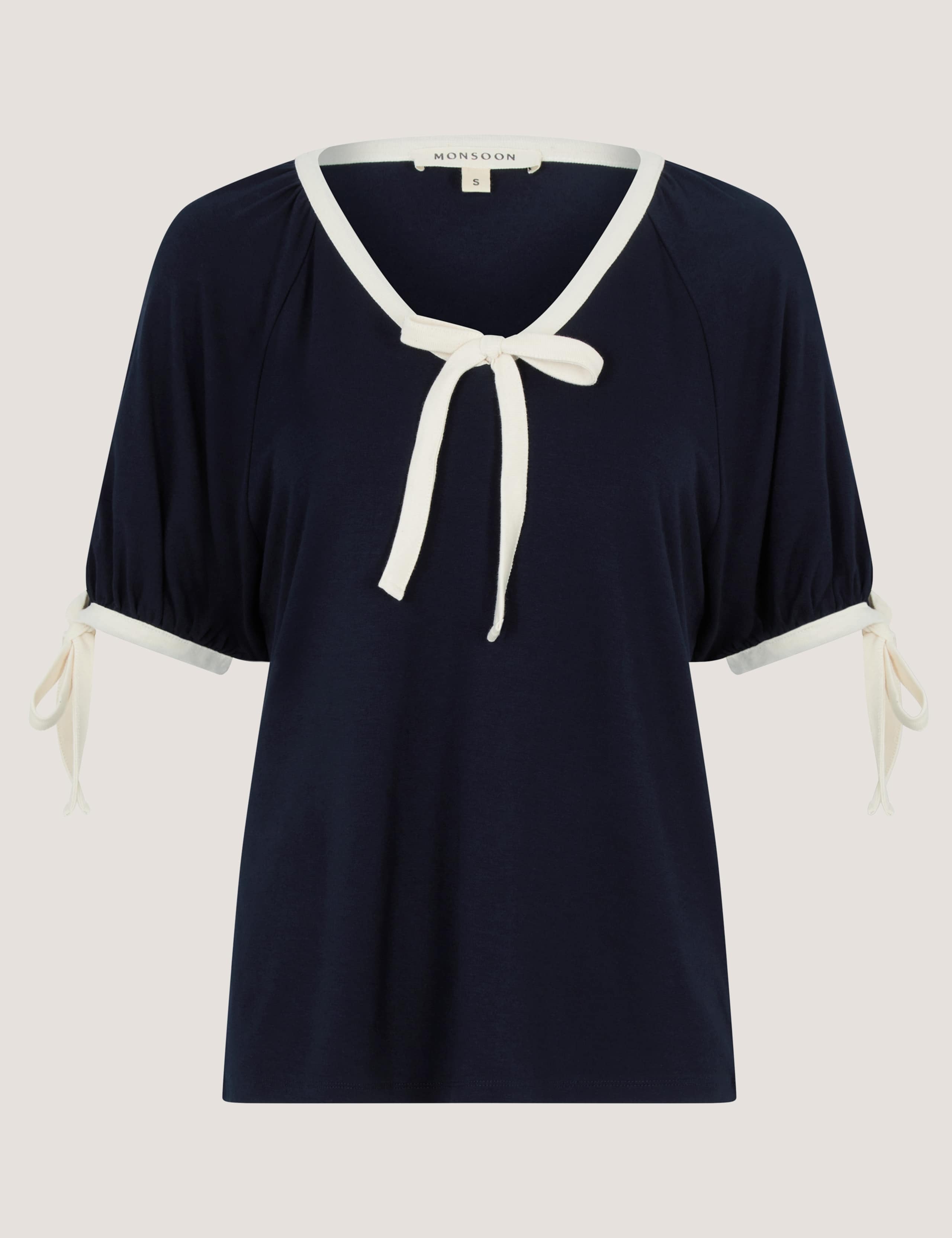 Jersey Contrast Trim Bow Detail T-Shirt 2 of 5