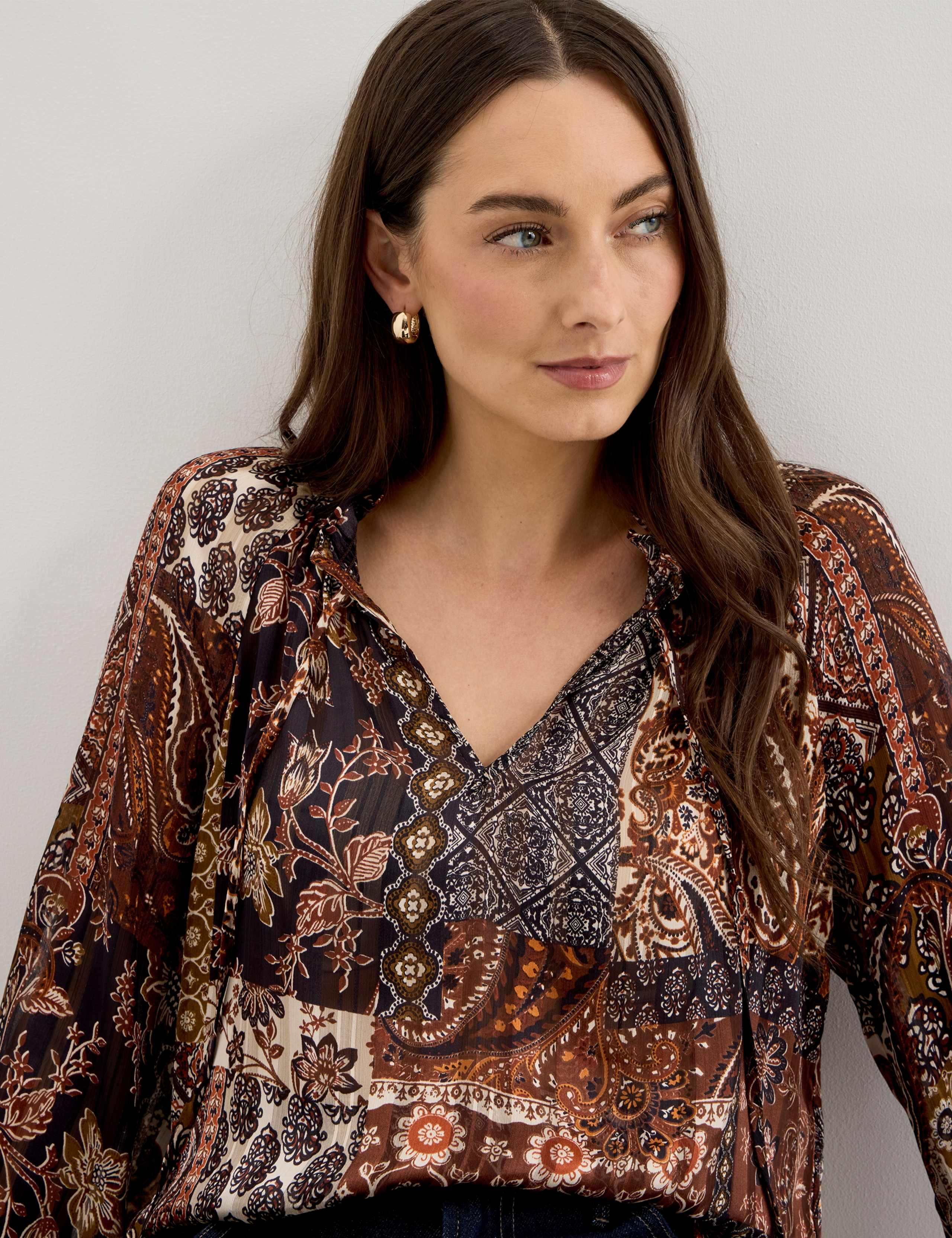 Satin Striped Chiffon Tie Neck Blouse 4 of 6