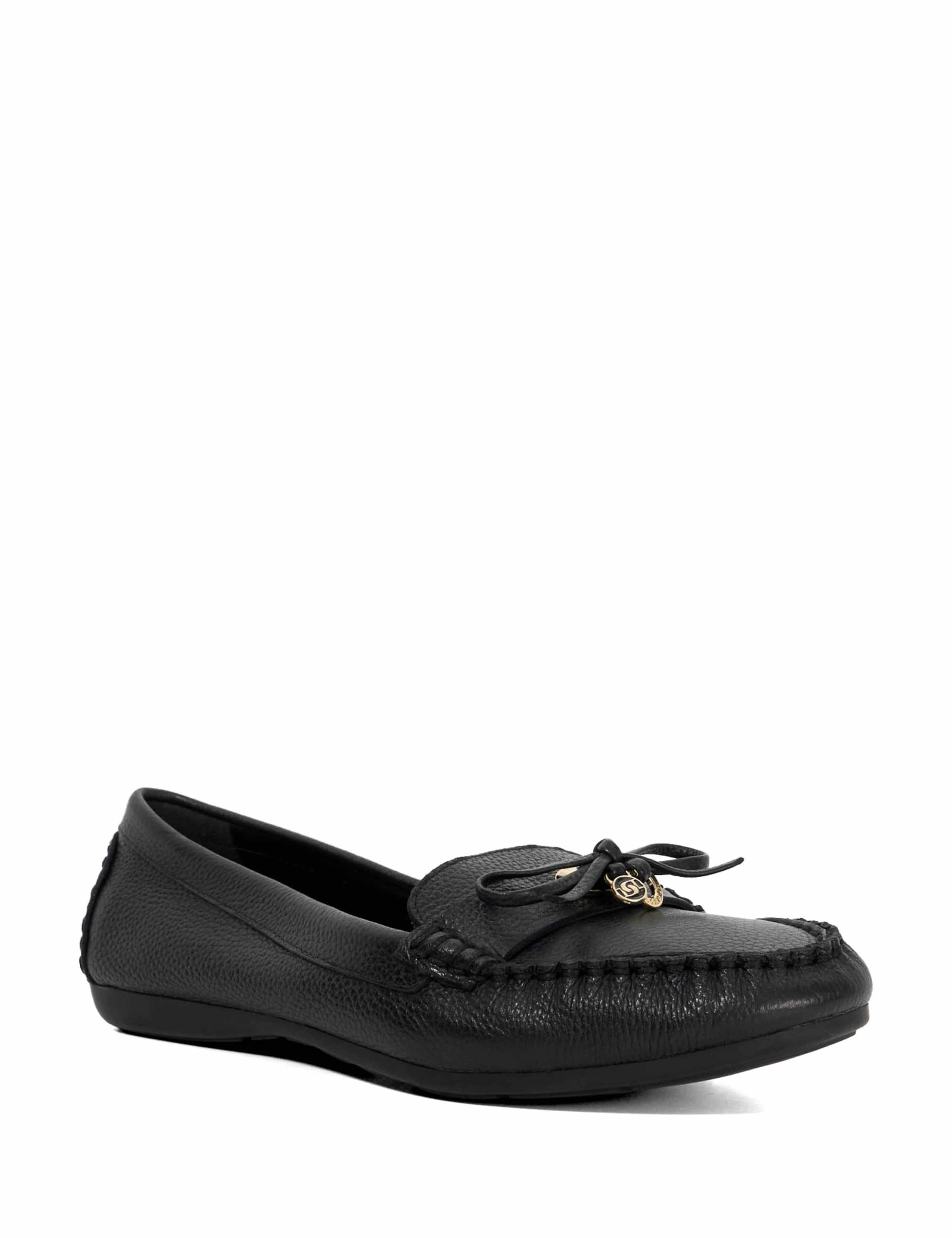 Wide Fit Leather Bow Detail Flat Loafers 3 of 5