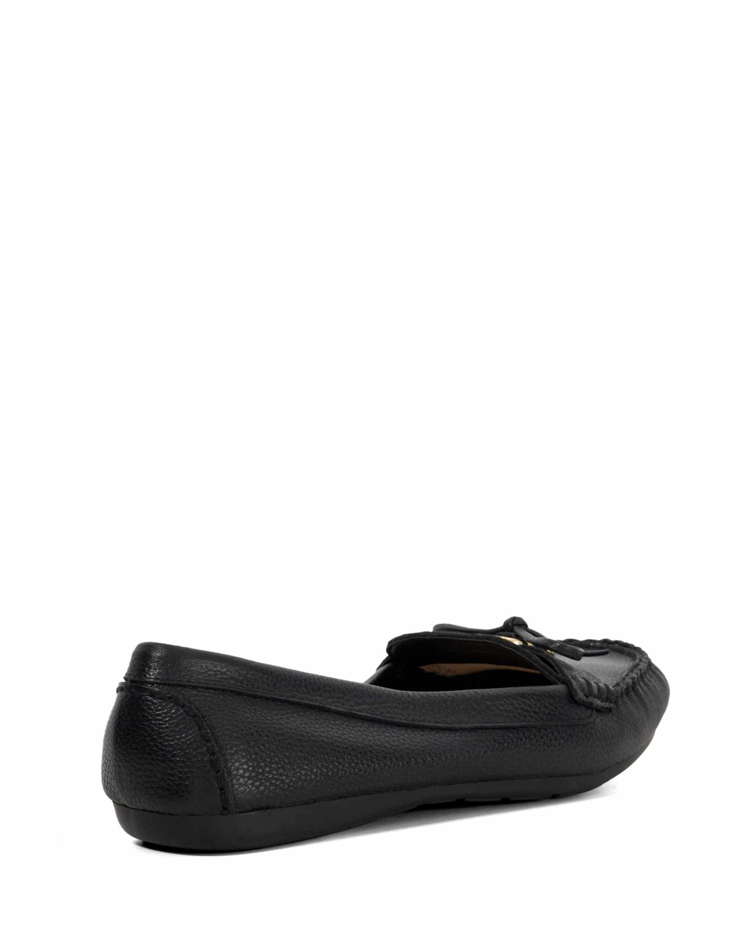 Wide Fit Leather Bow Detail Flat Loafers 4 of 5
