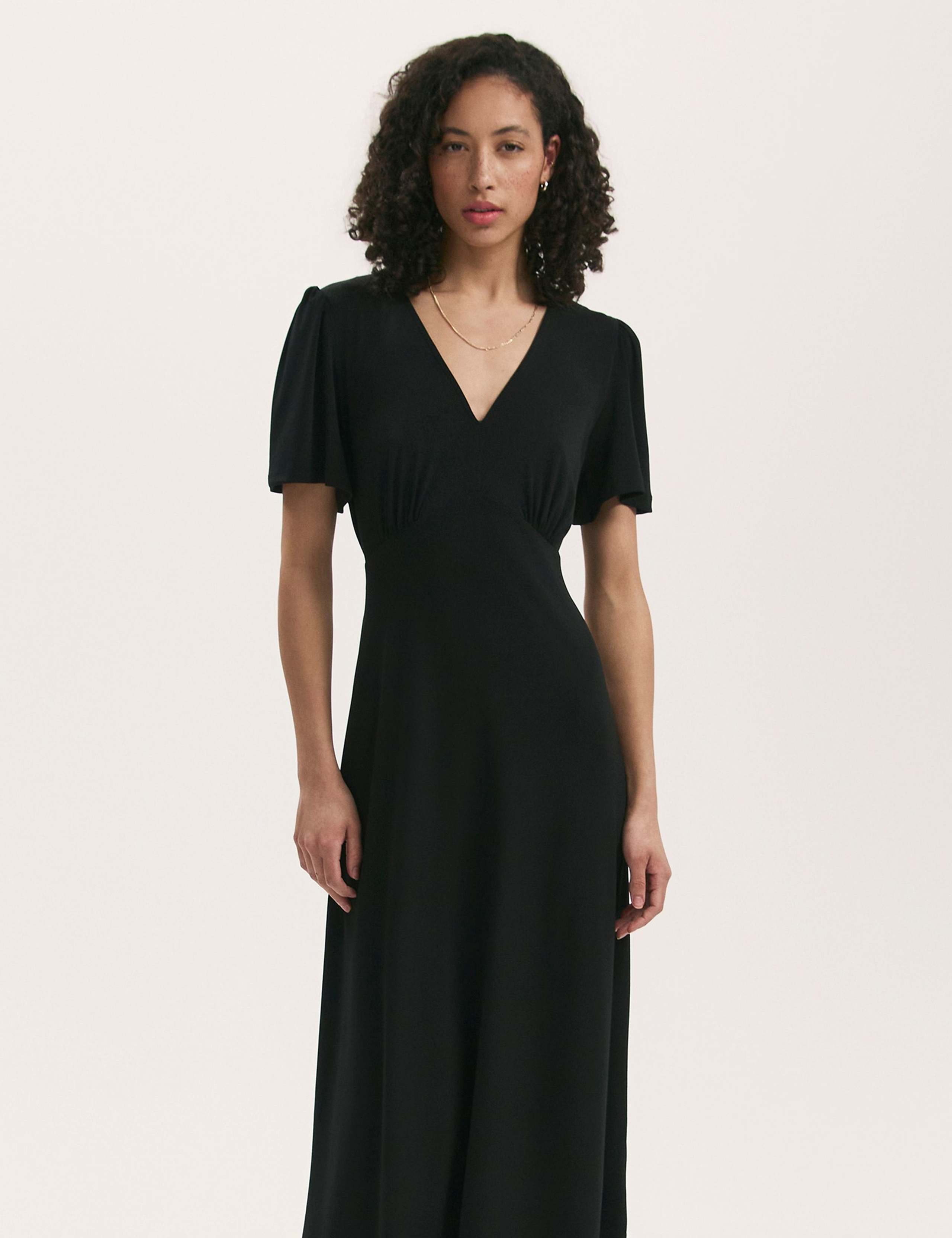 Jersey V-Neck Angel Sleeve Midi Tea Dress 3 of 4