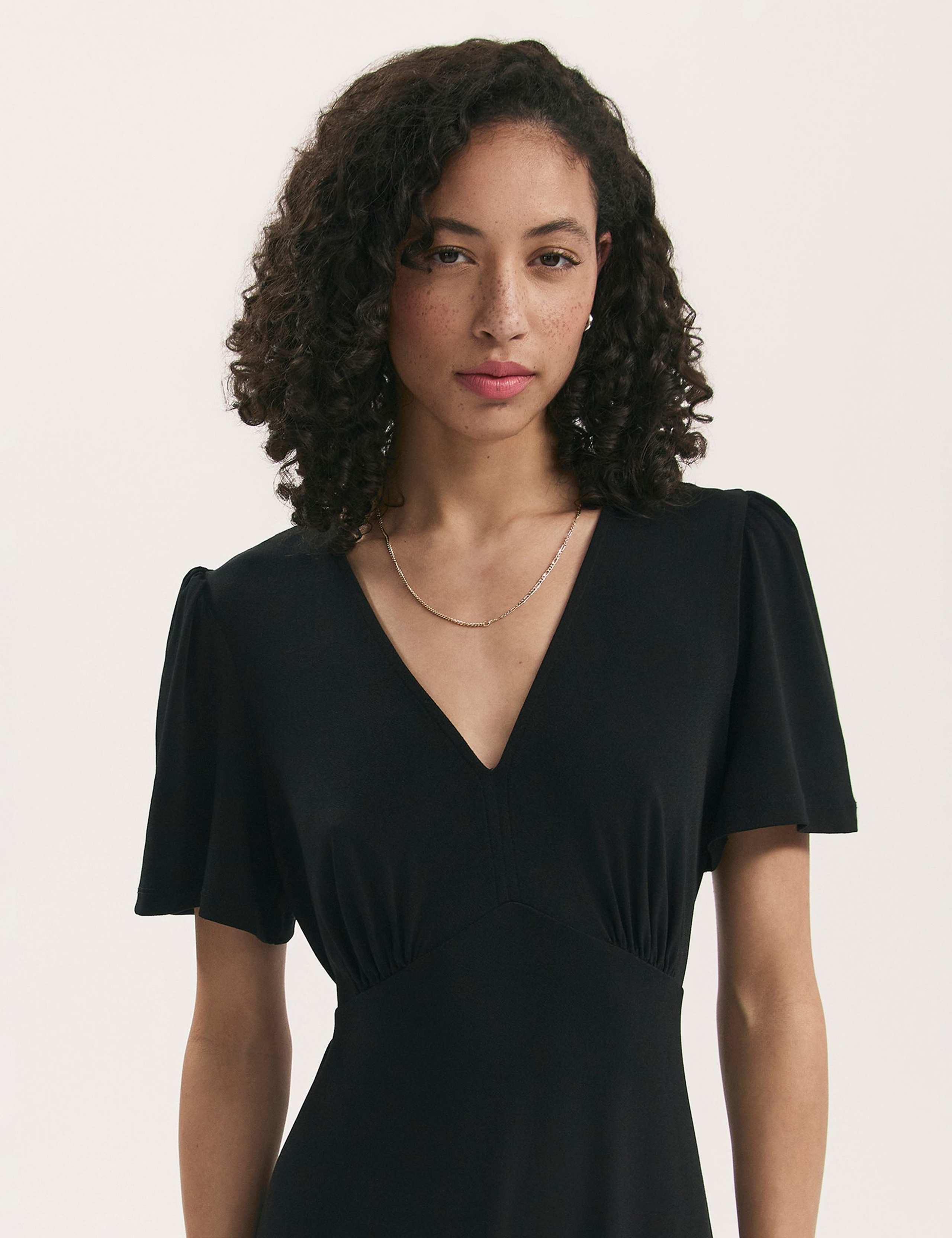 Jersey V-Neck Angel Sleeve Midi Tea Dress 4 of 4