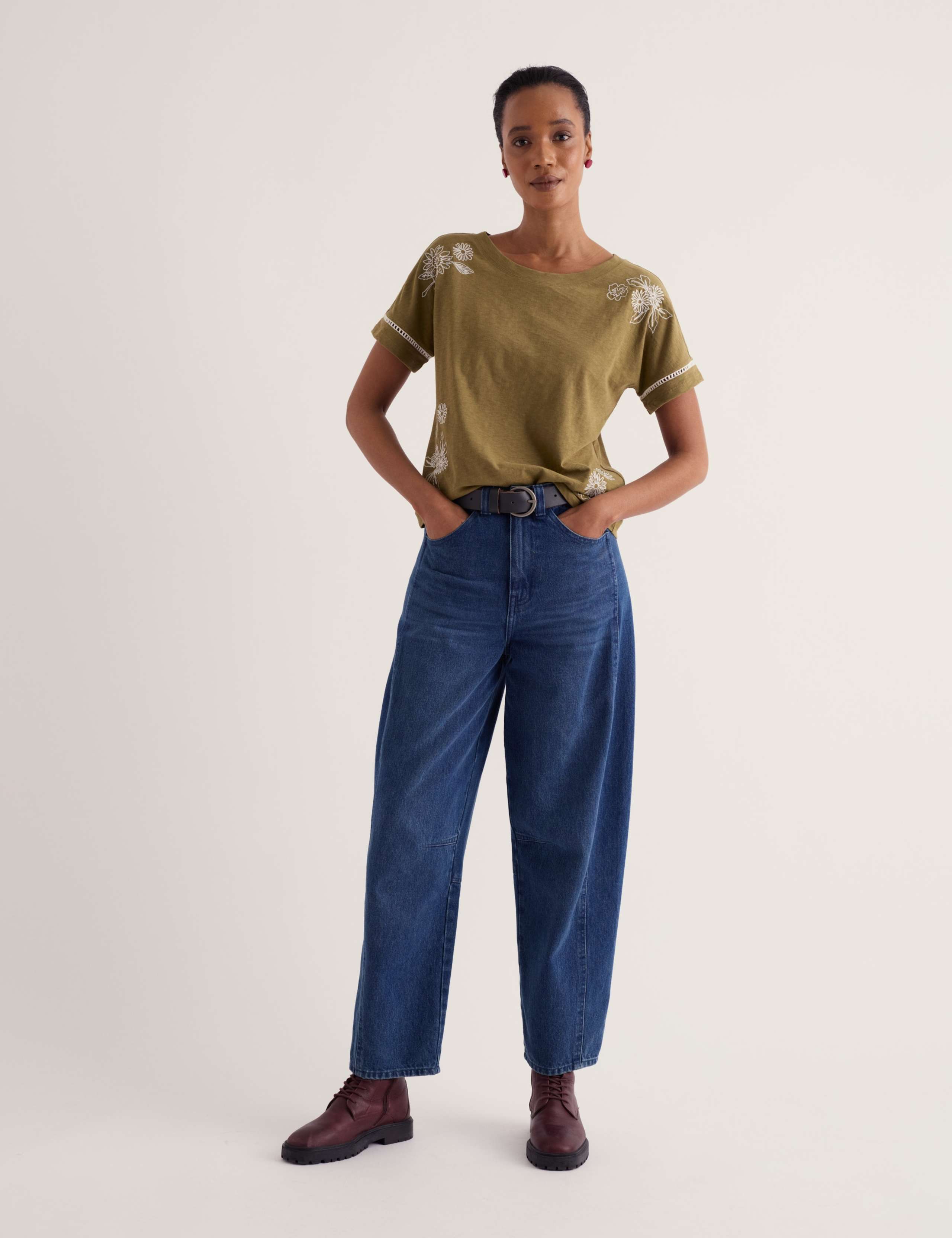 Pure Cotton Floral Embroidery Relaxed Top 1 of 5