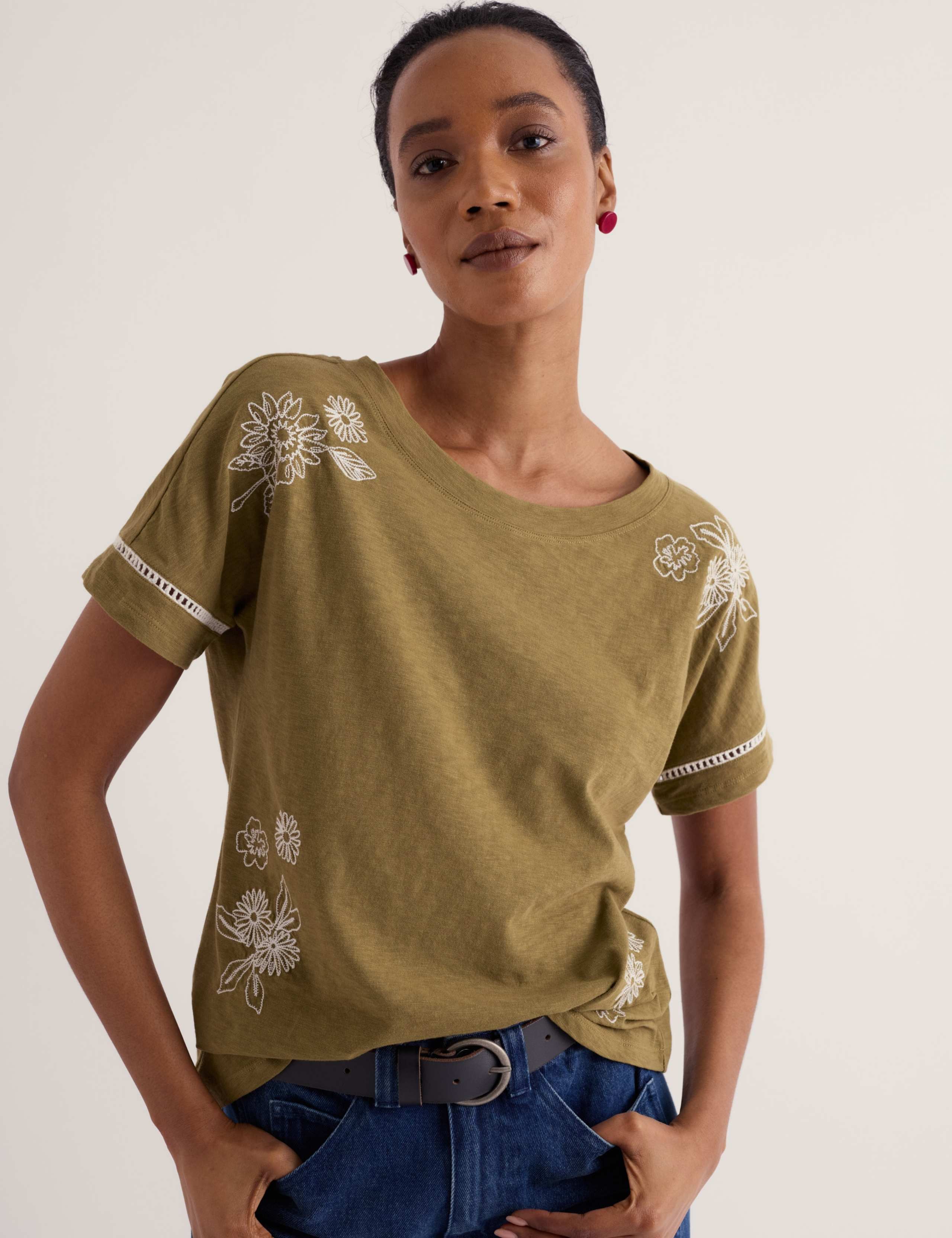Pure Cotton Floral Embroidery Relaxed Top 5 of 5