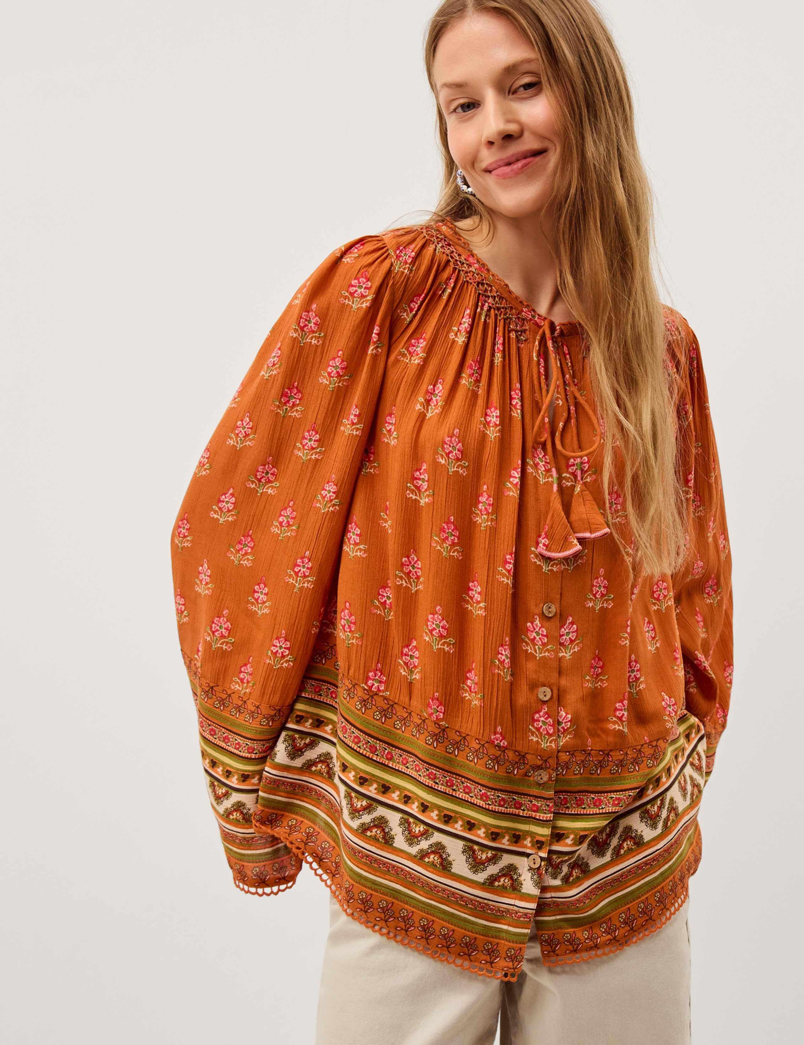 Printed Tie Neck Button Through Blouse 1 of 5