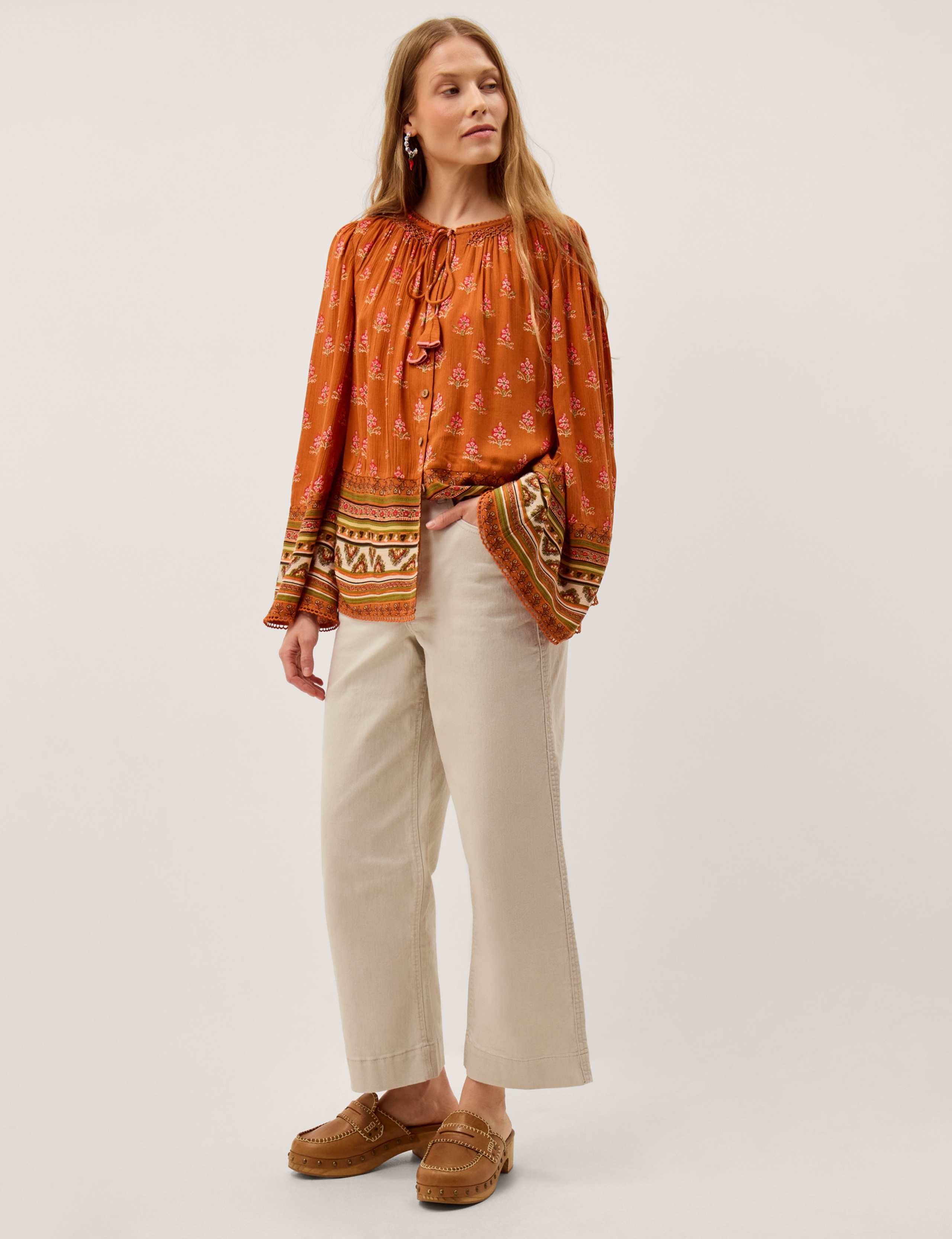 Printed Tie Neck Button Through Blouse 4 of 5