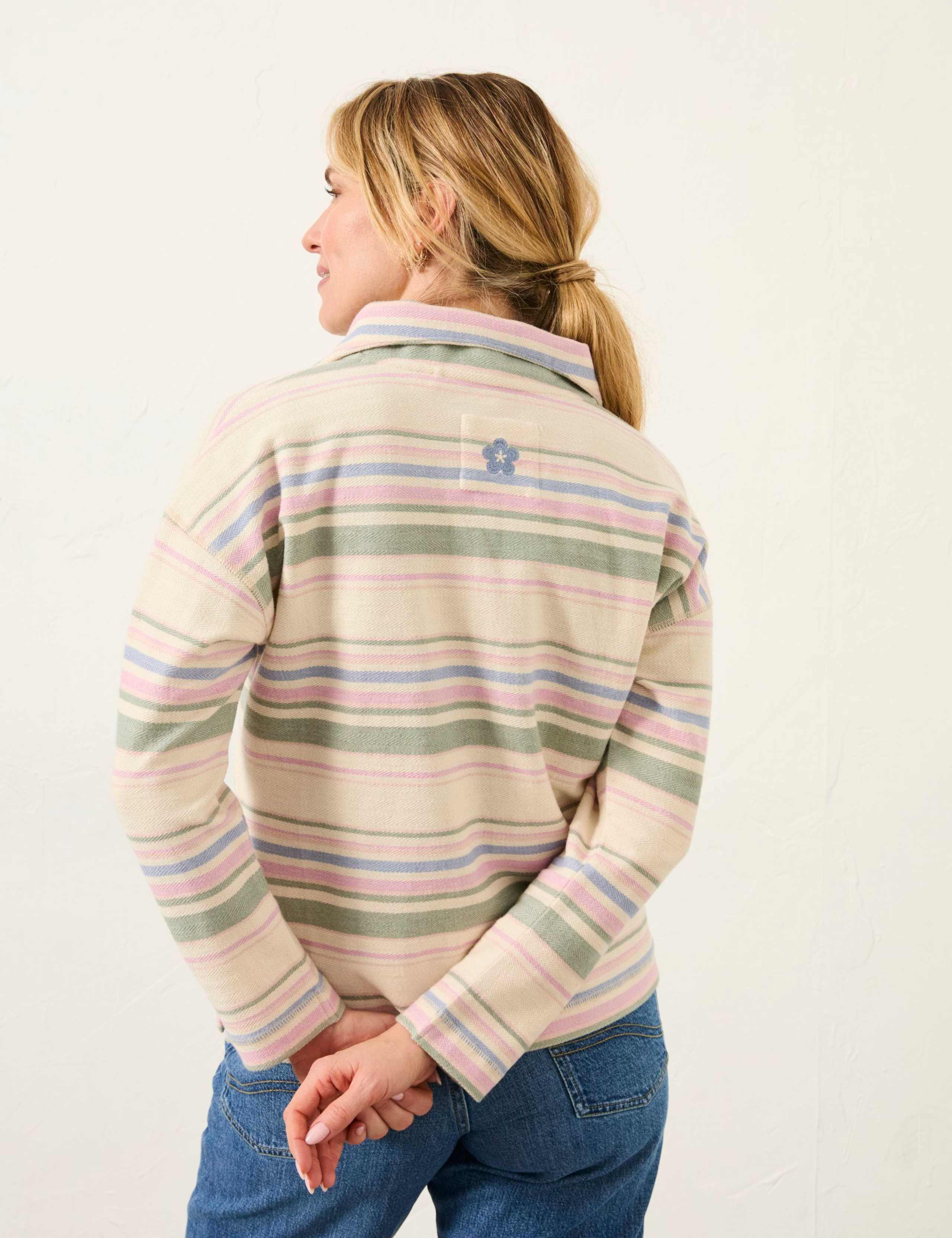 Pure Cotton Striped Funnel Neck Sweatshirt 3 of 6