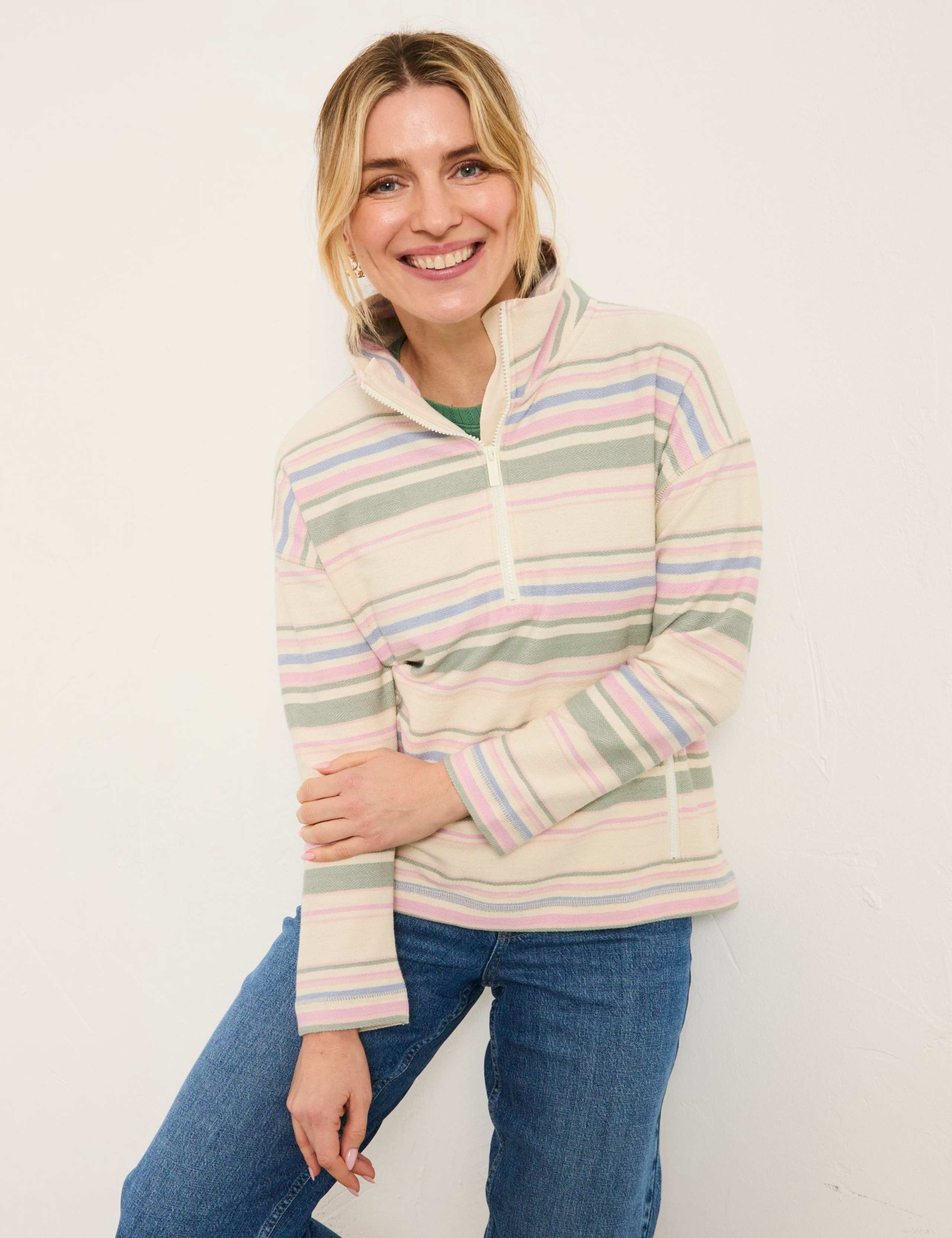 Pure Cotton Striped Funnel Neck Sweatshirt 4 of 6