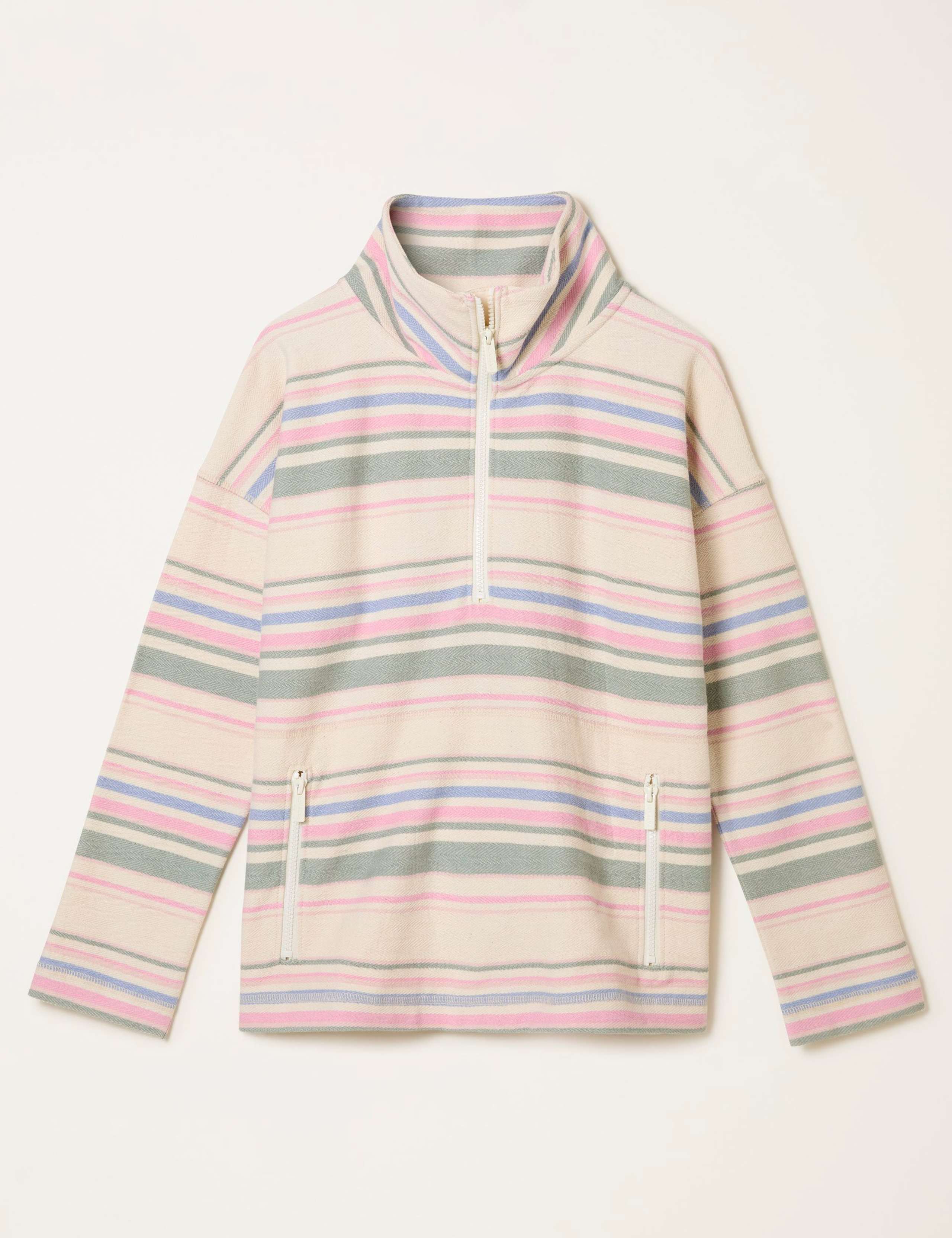 Pure Cotton Striped Funnel Neck Sweatshirt 2 of 6