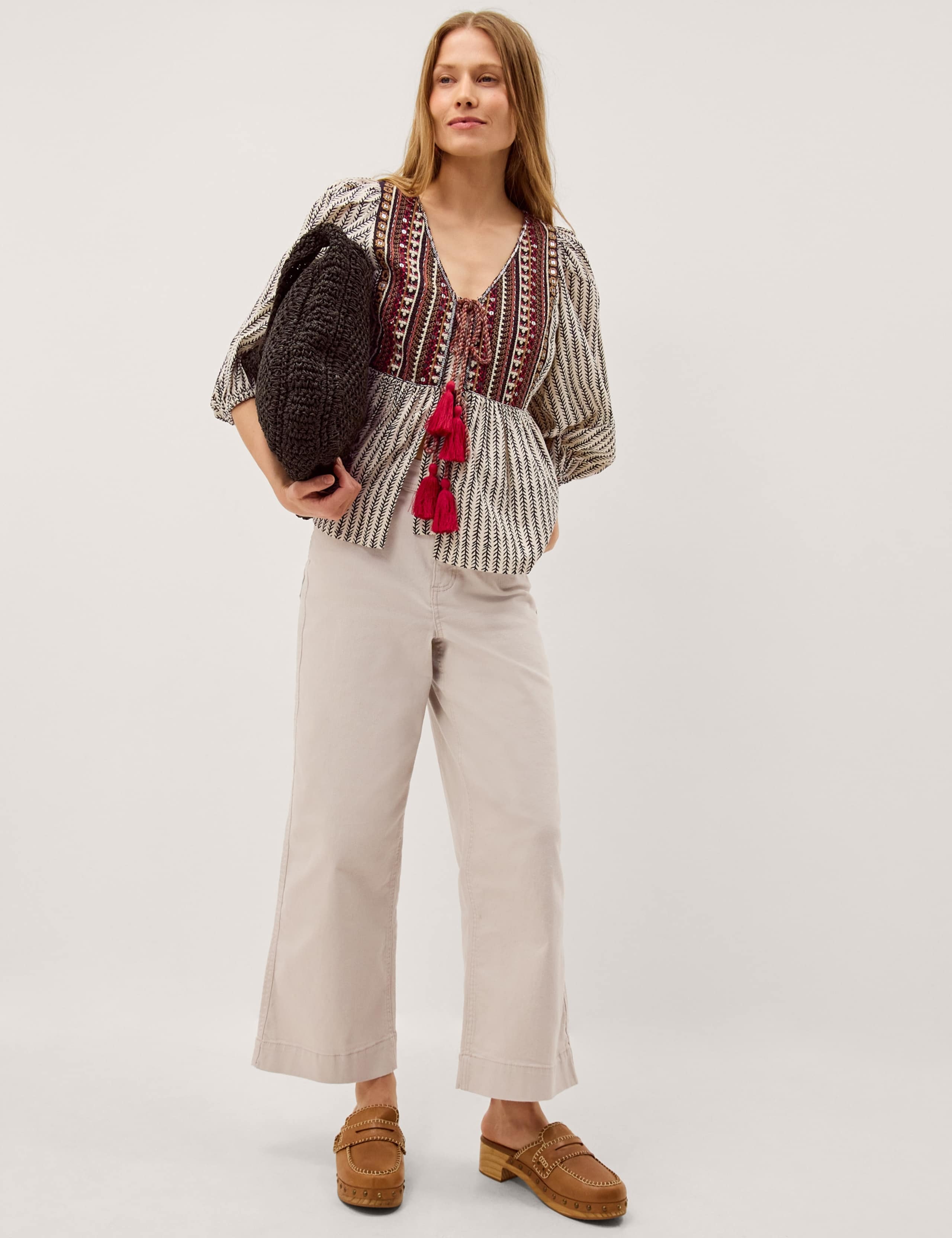 Pure Cotton Embroidered Tie Front Blouse 4 of 6