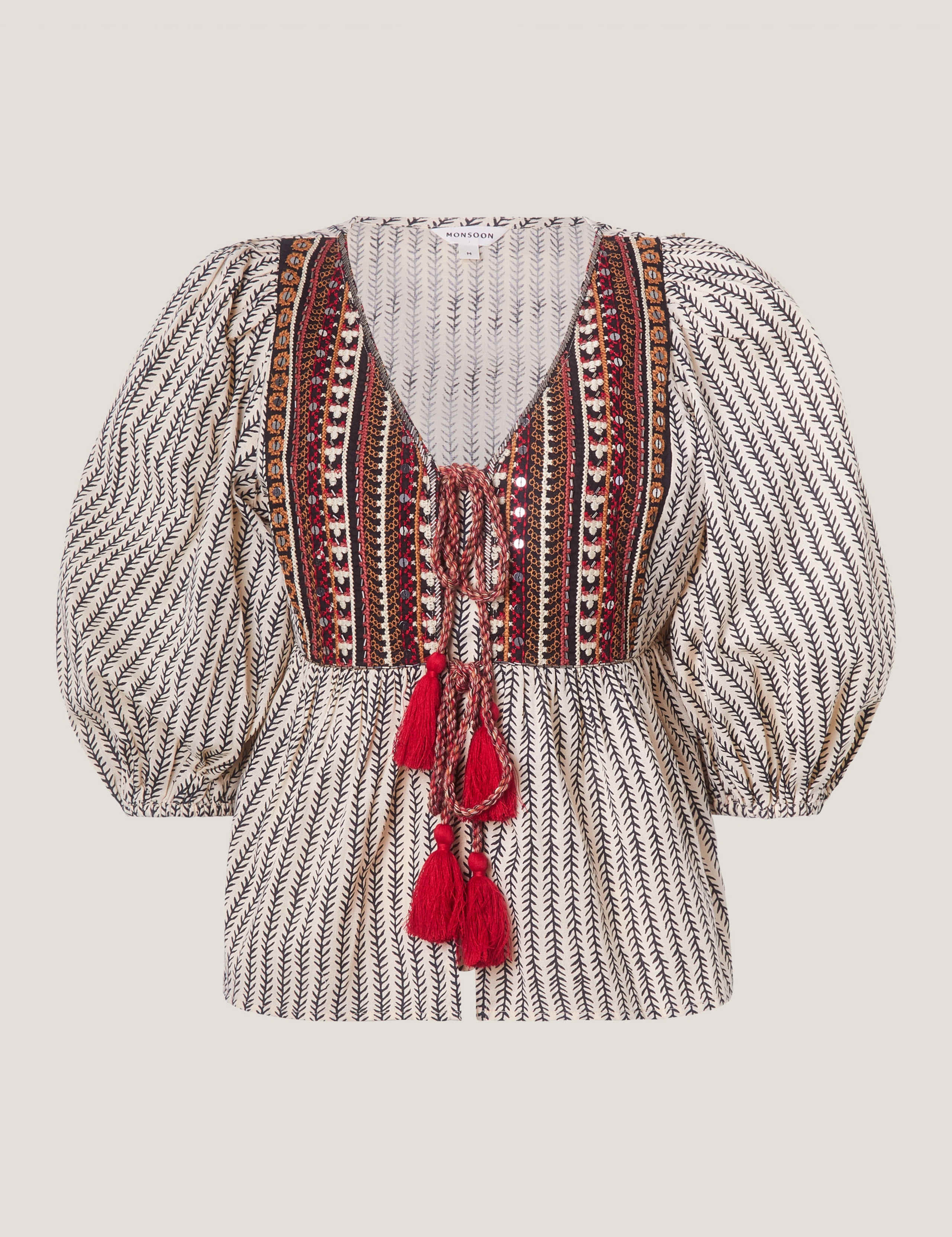 Pure Cotton Embroidered Tie Front Blouse 2 of 6