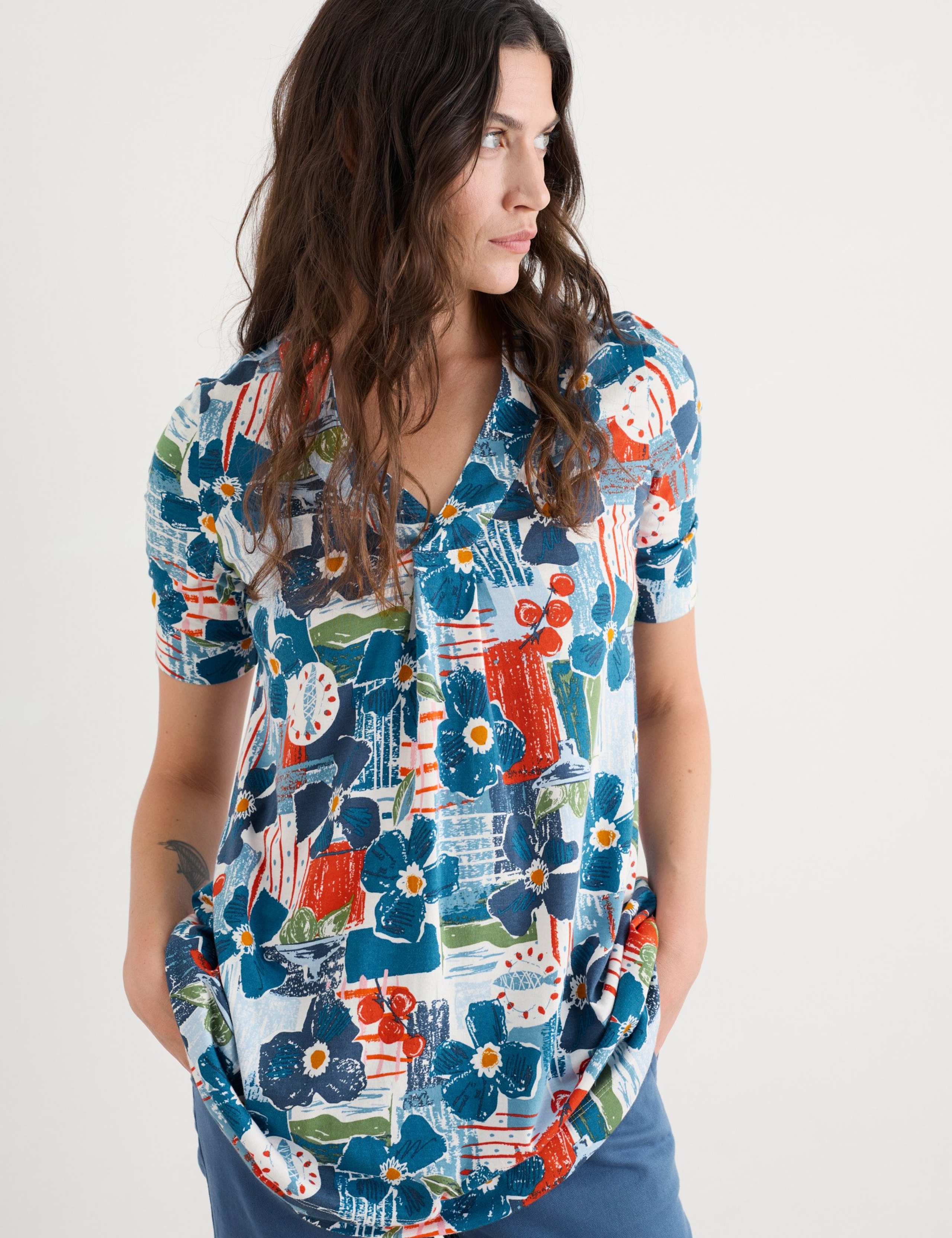 Cotton Rich Floral V-Neck Tunic 4 of 5