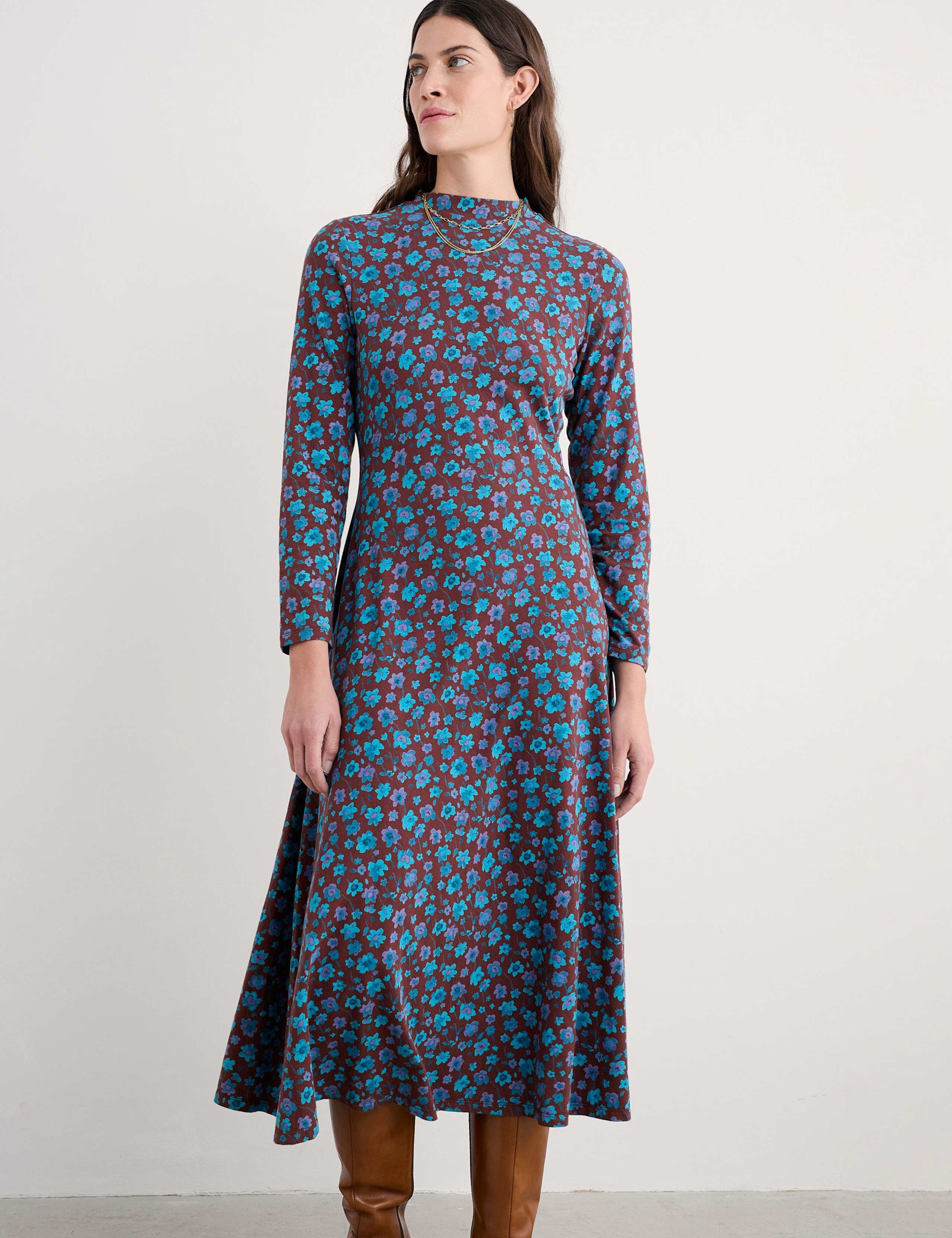 Cotton Rich Floral Midi Skater Dress 1 of 5