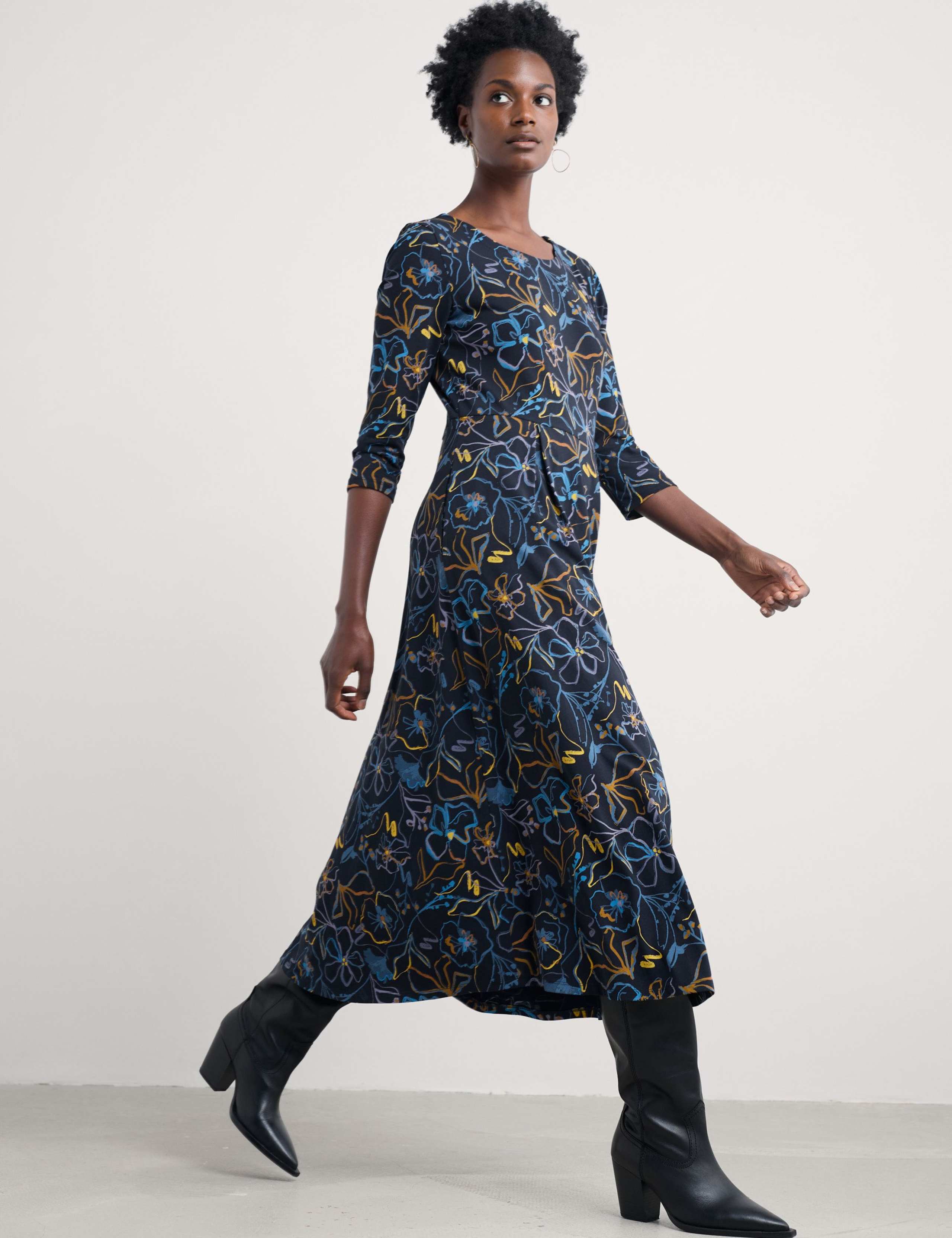 Cotton Rich Floral Midi Waisted Dress 3 of 5