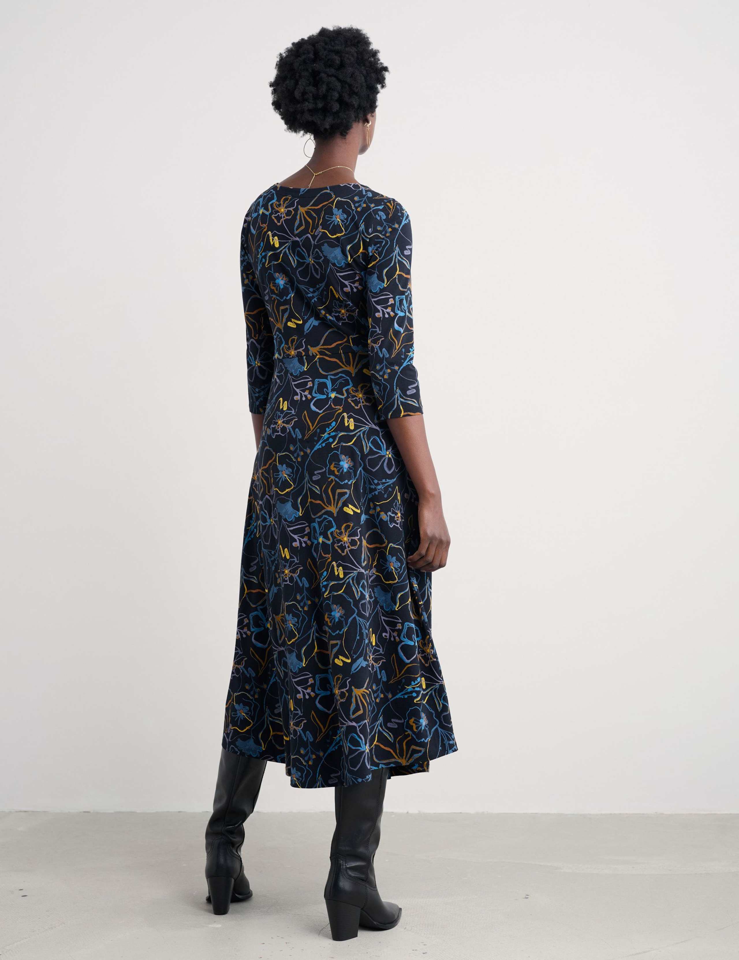 Cotton Rich Floral Midi Waisted Dress 4 of 5