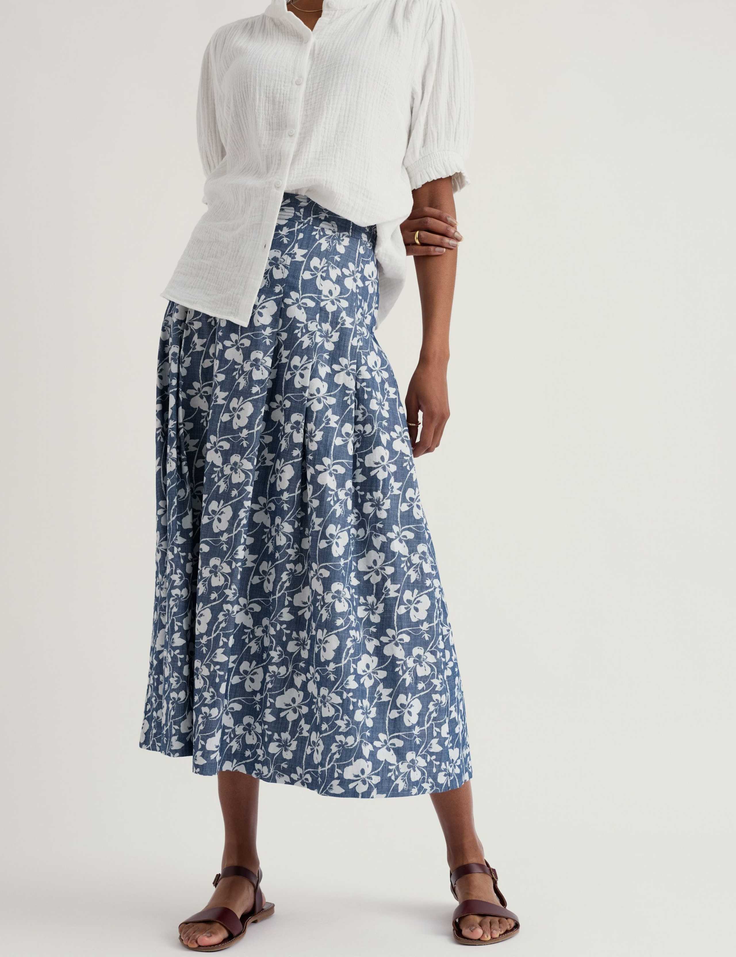 Pure Cotton Floral Midi A-Line Skirt 3 of 5