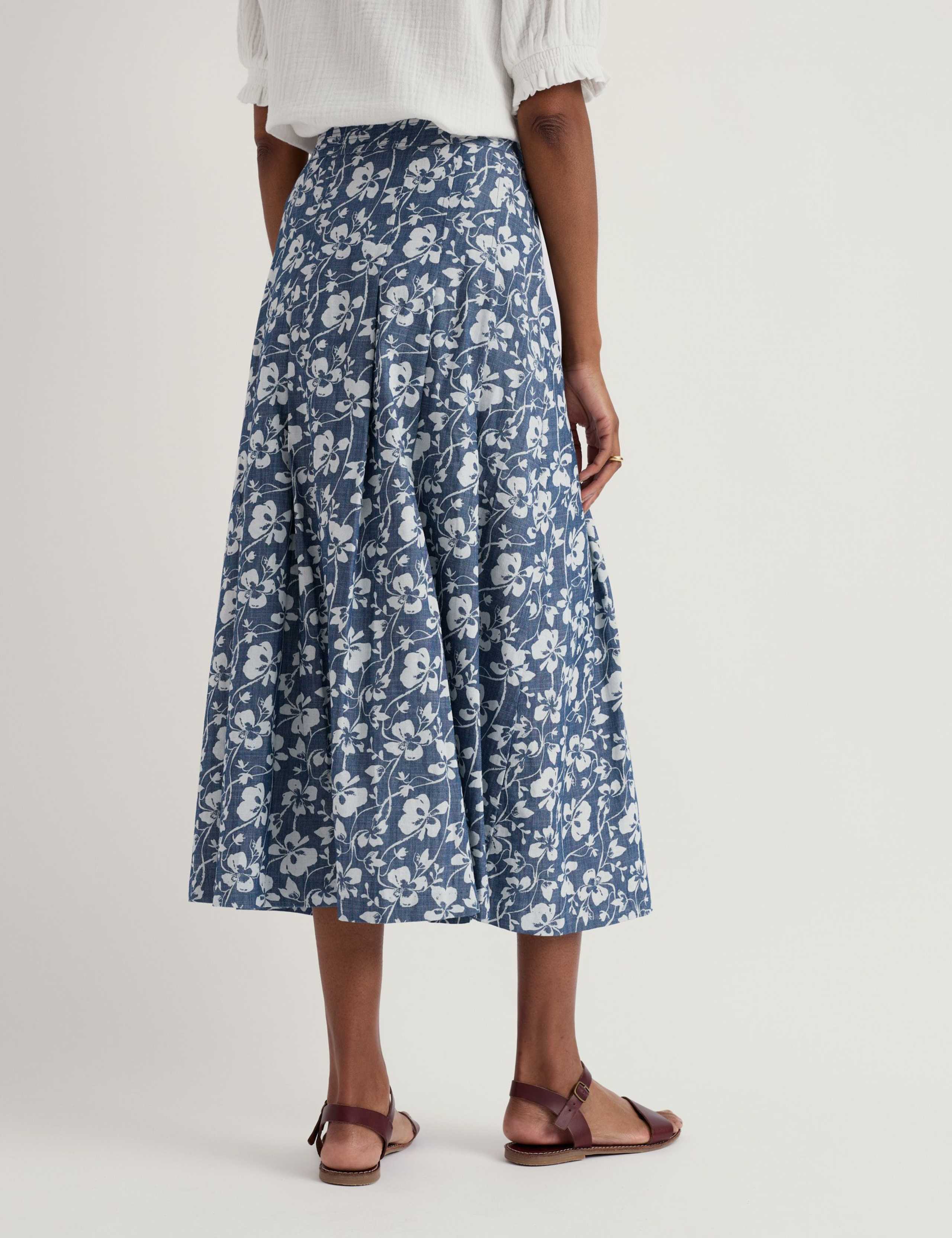 Pure Cotton Floral Midi A-Line Skirt 4 of 5