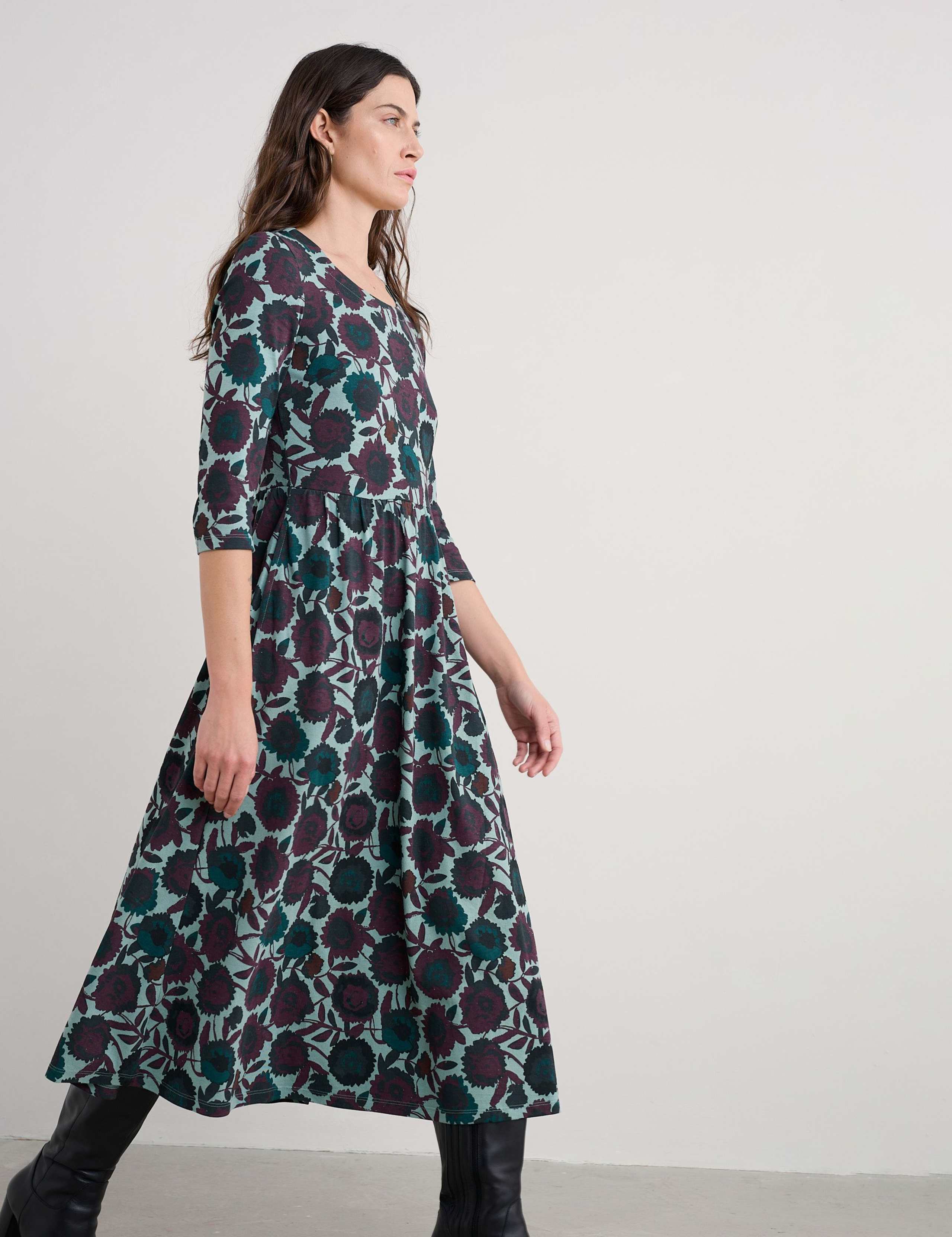 Cotton Rich Floral Midi Waisted Dress 3 of 5