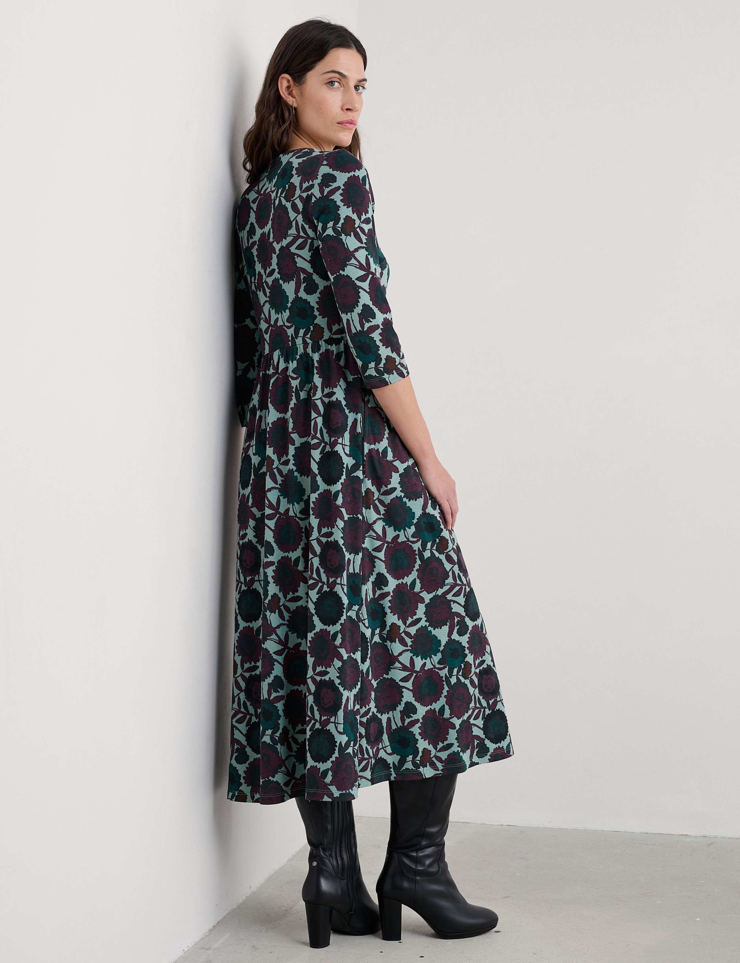 Cotton Rich Floral Midi Waisted Dress 4 of 5