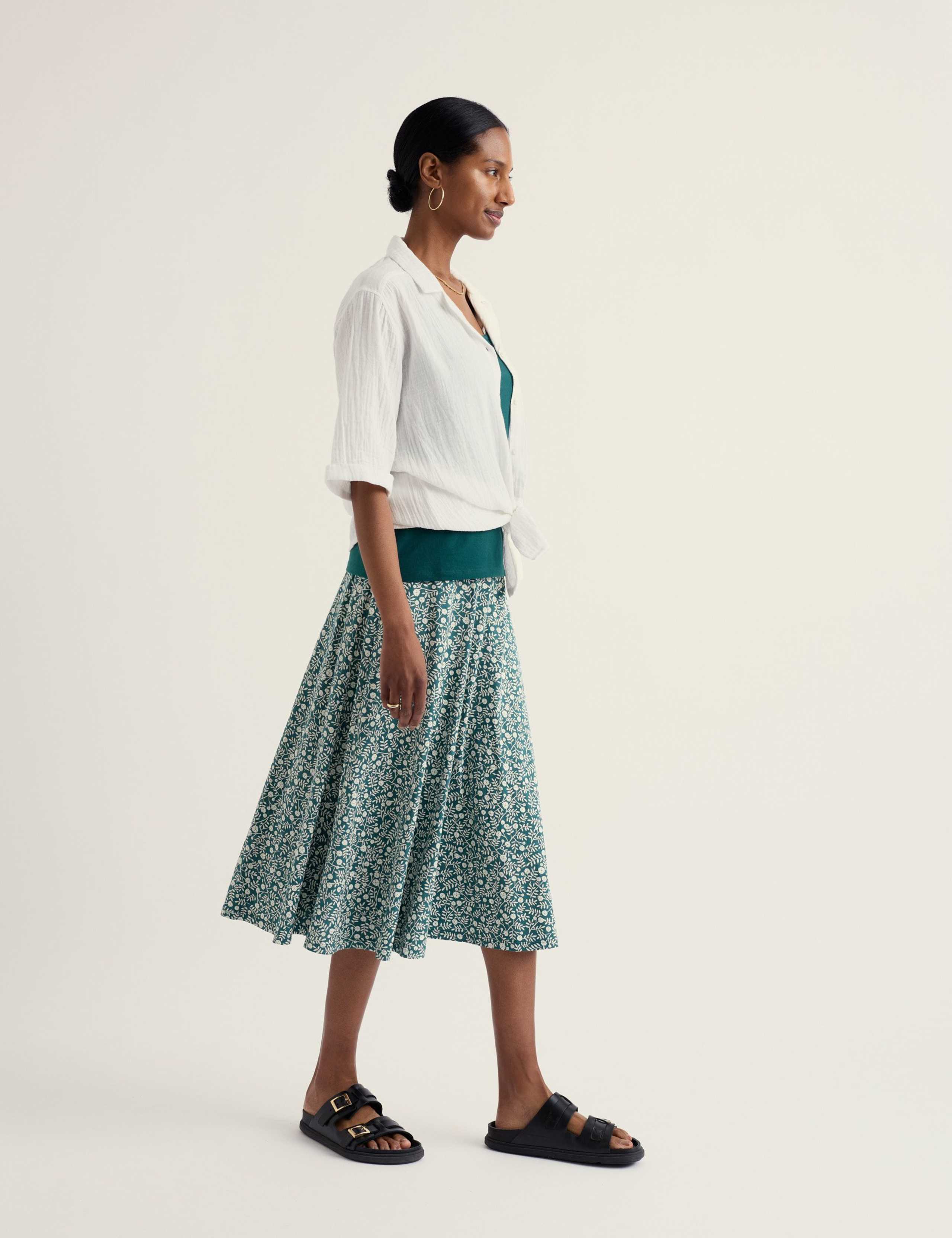Cotton Rich Floral Midi A-Line Skirt 3 of 5