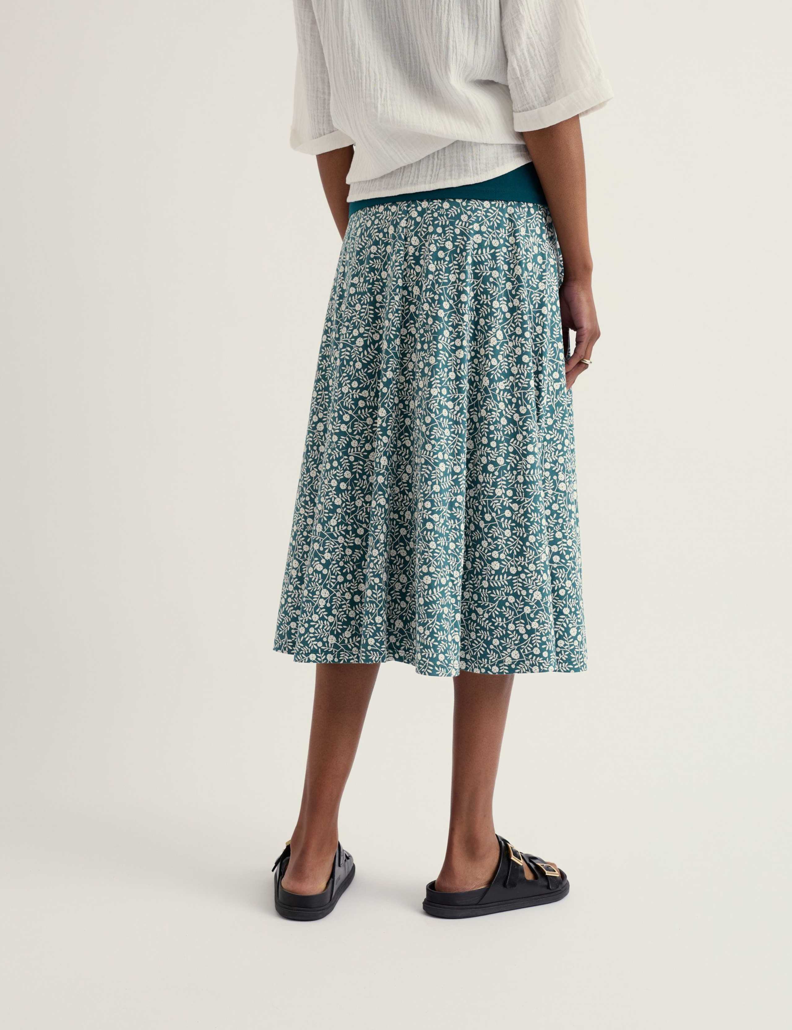 Cotton Rich Floral Midi A-Line Skirt 4 of 5