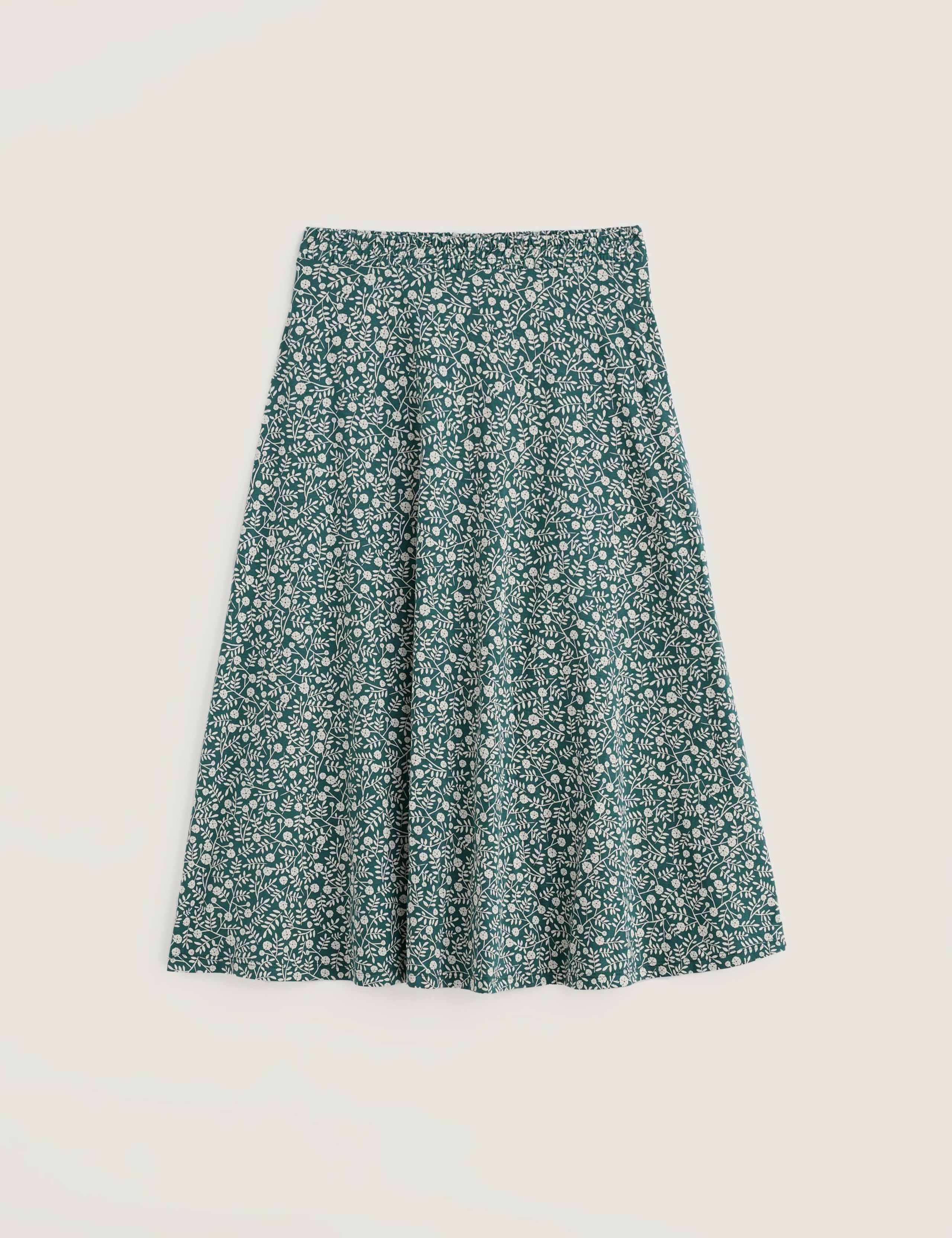 Cotton Rich Floral Midi A-Line Skirt 2 of 5