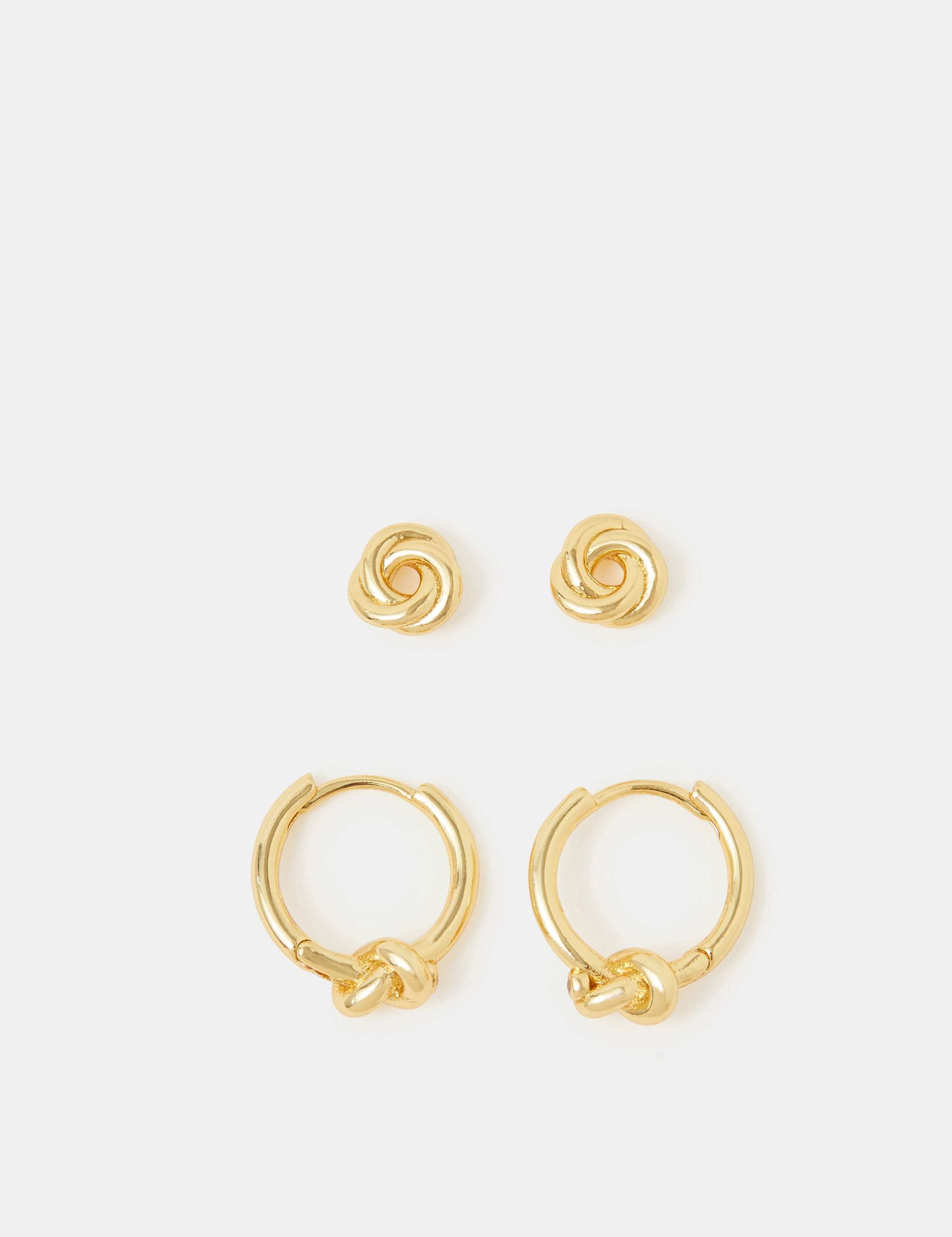 14ct Gold Plated Brass Knot Hoop and Studs Earrings 2 of 3