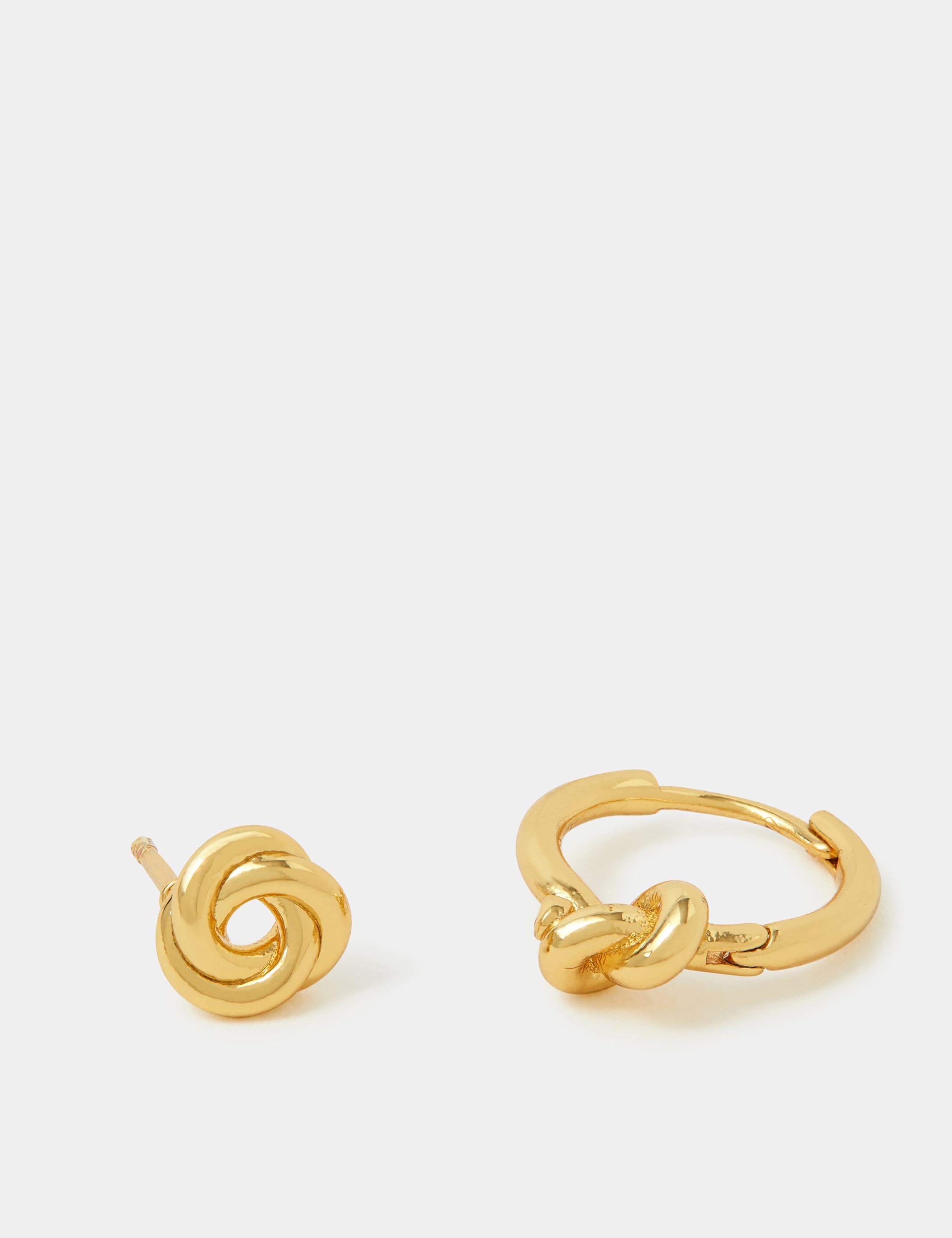 14ct Gold Plated Brass Knot Hoop and Studs Earrings 3 of 3