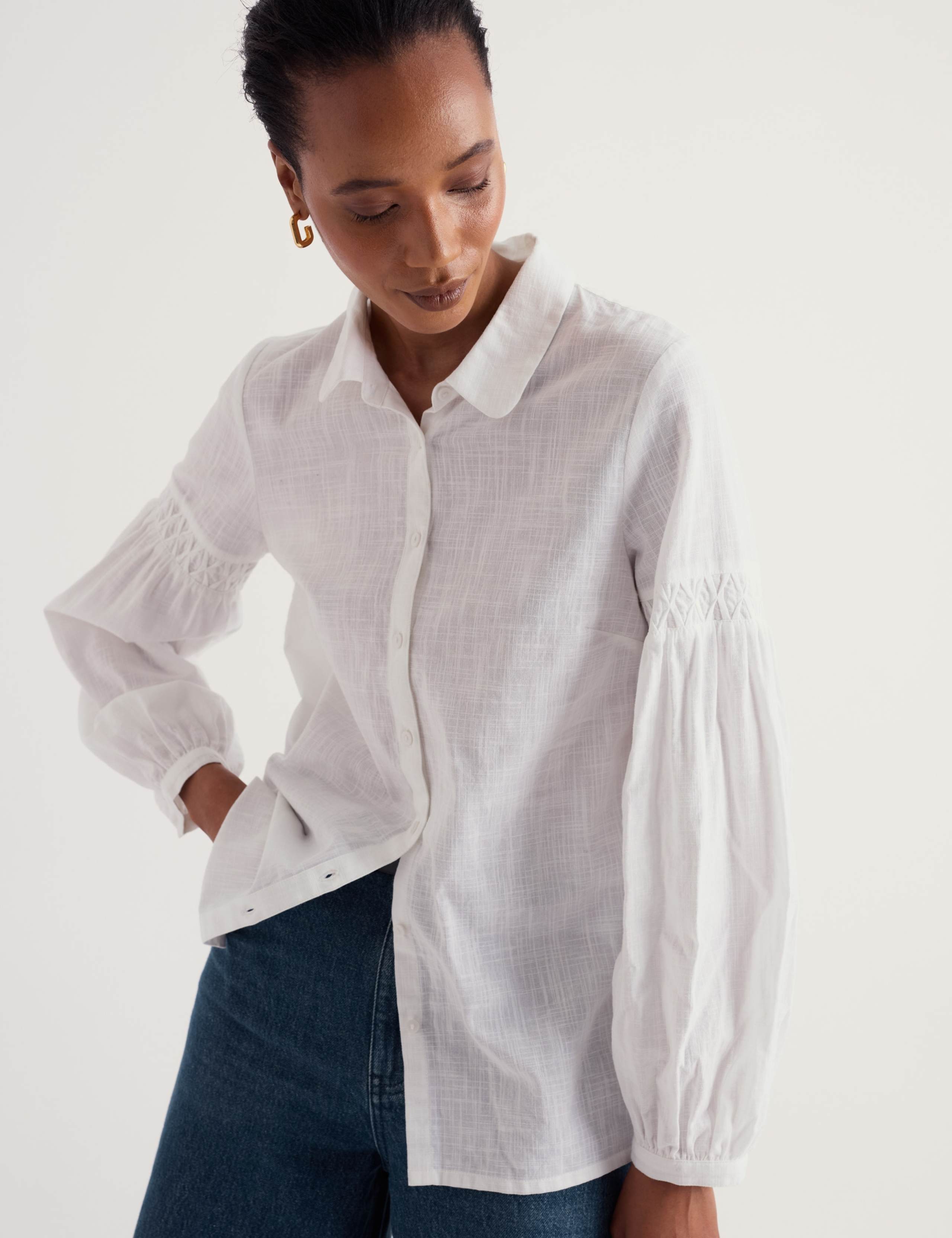 Pure Cotton Blouson Sleeve Relaxed Shirt 4 of 5