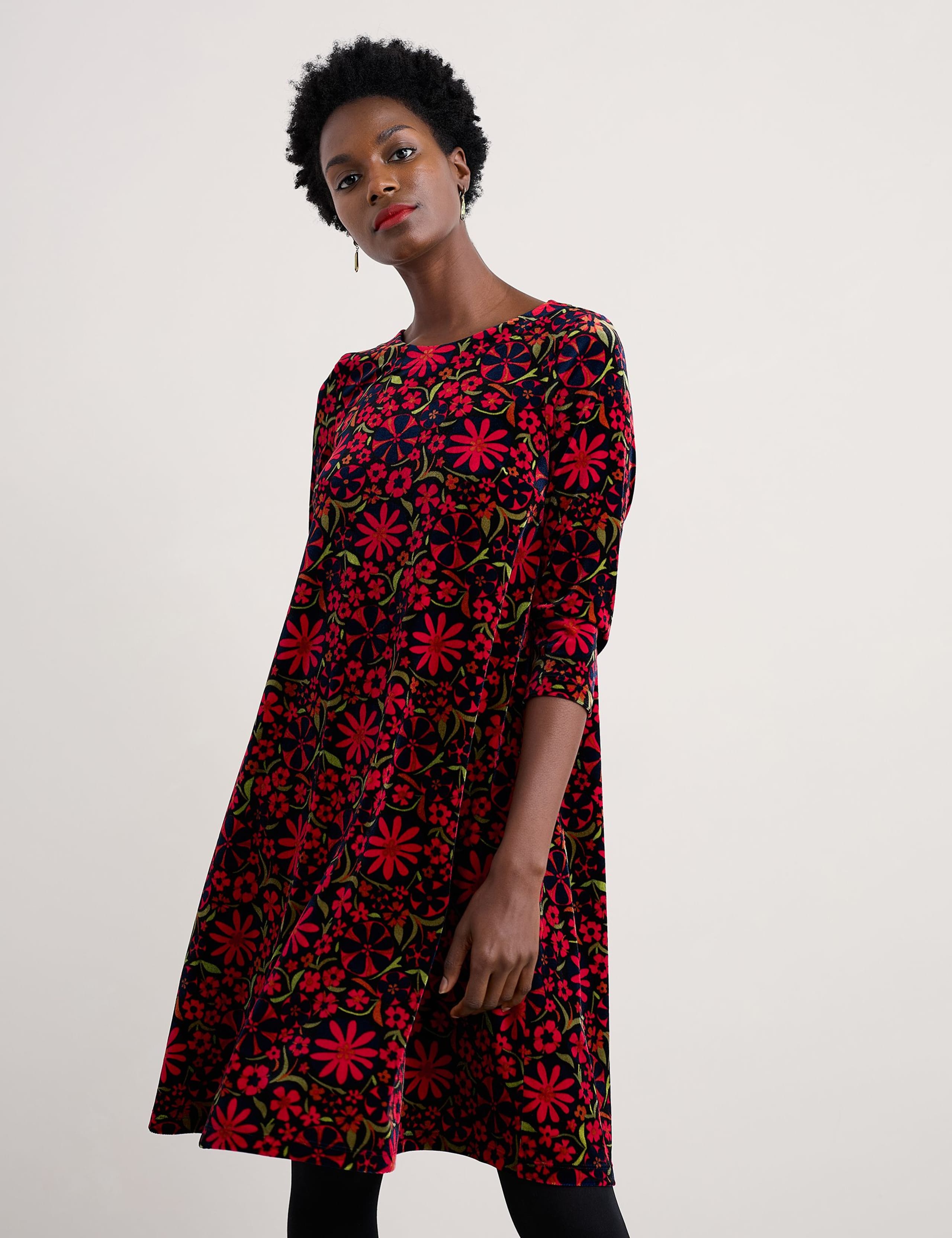 Cord Floral Knee Length Shift Dress 3 of 5