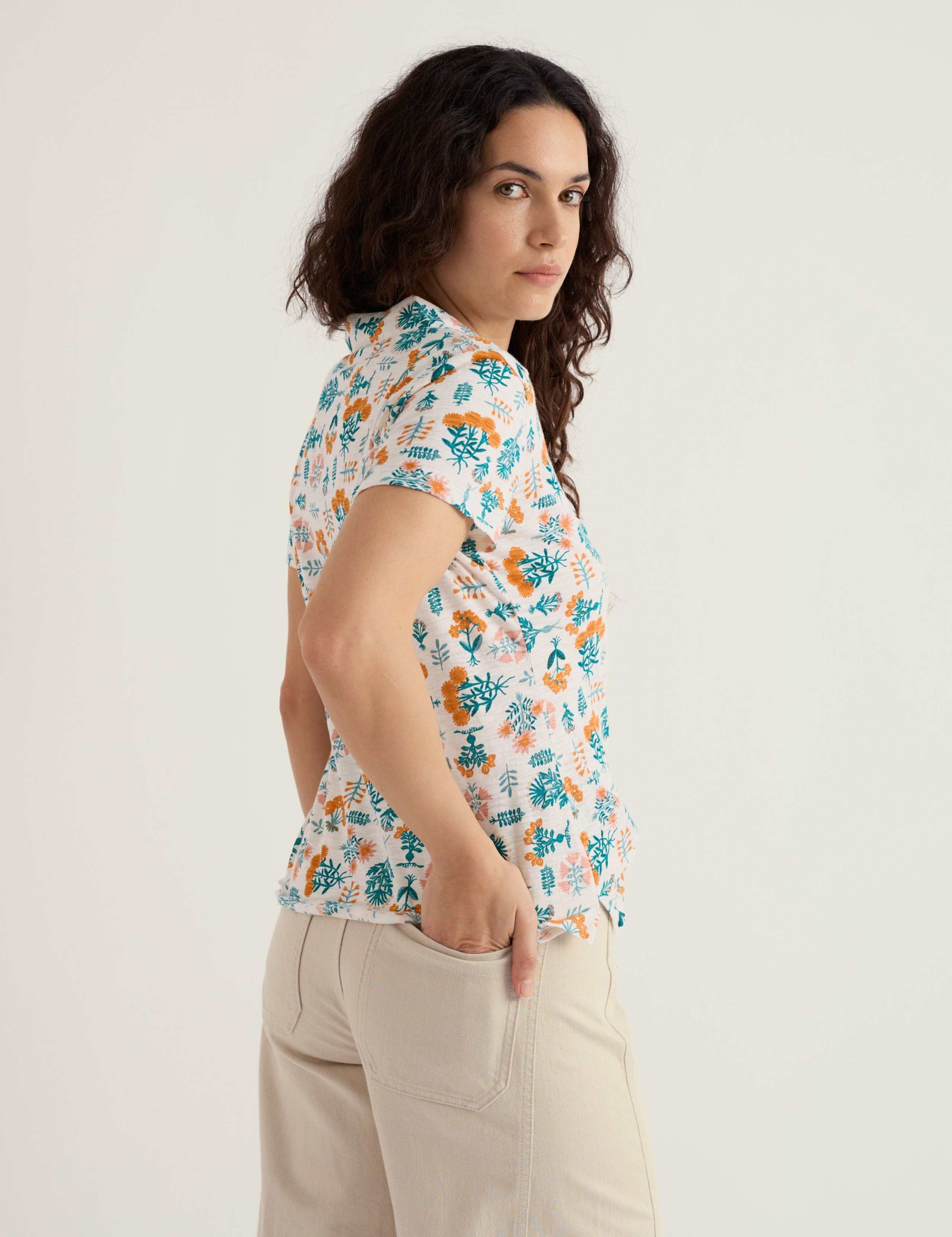 Pure Cotton Floral Collared Top 3 of 5