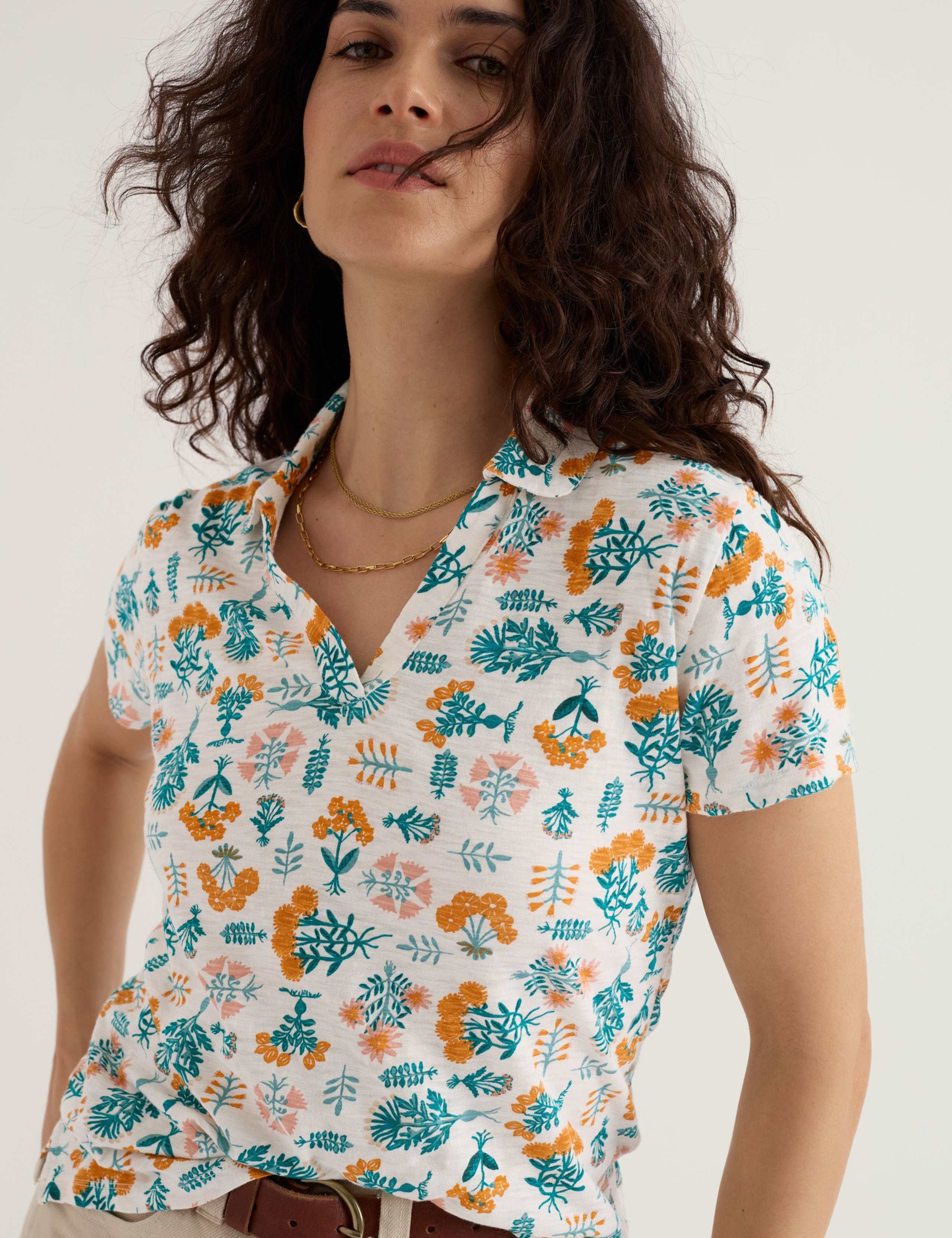 Pure Cotton Floral Collared Top 4 of 5