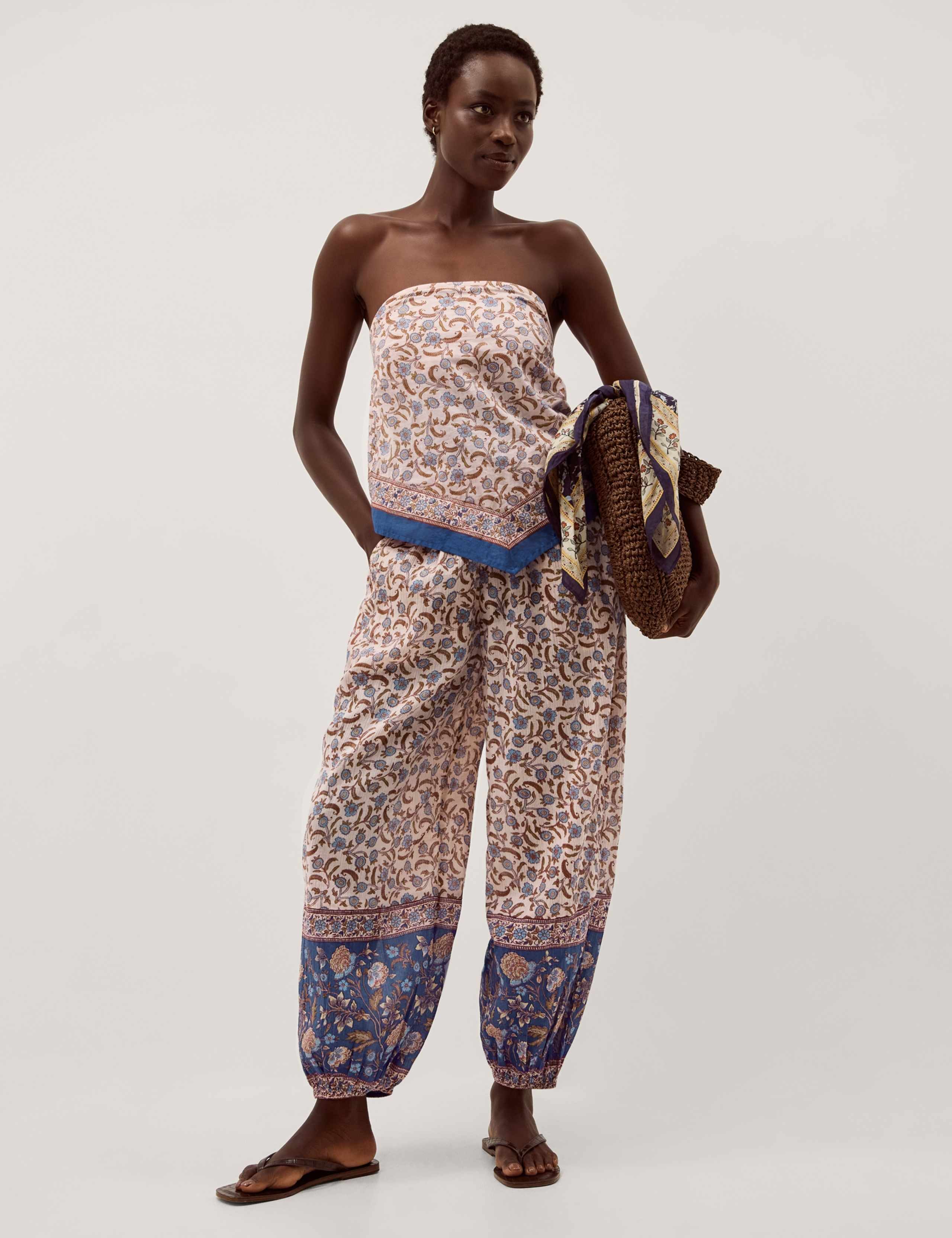 Pure Cotton Floral Cuffed Beach Trousers 4 of 7