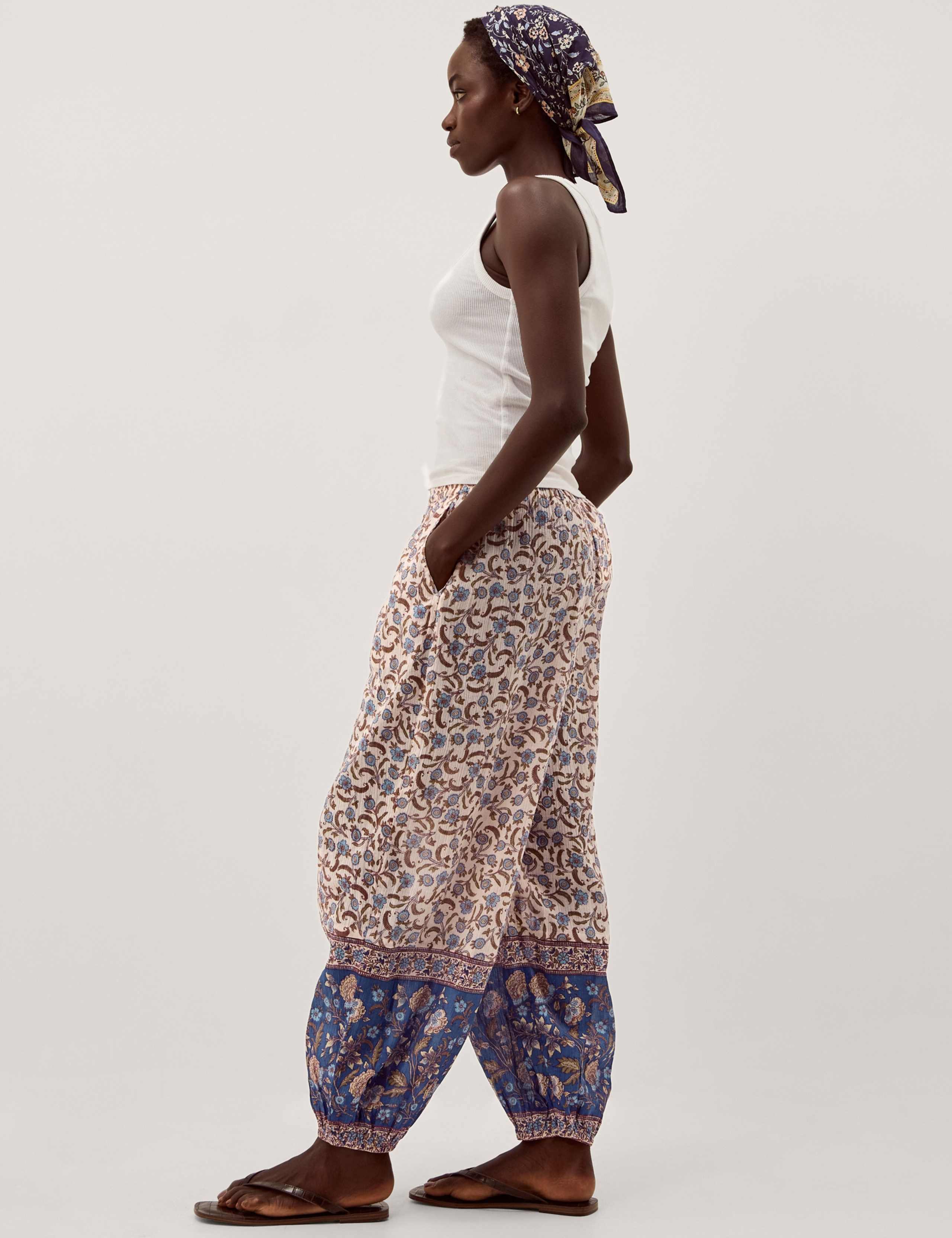 Pure Cotton Floral Cuffed Beach Trousers 5 of 7