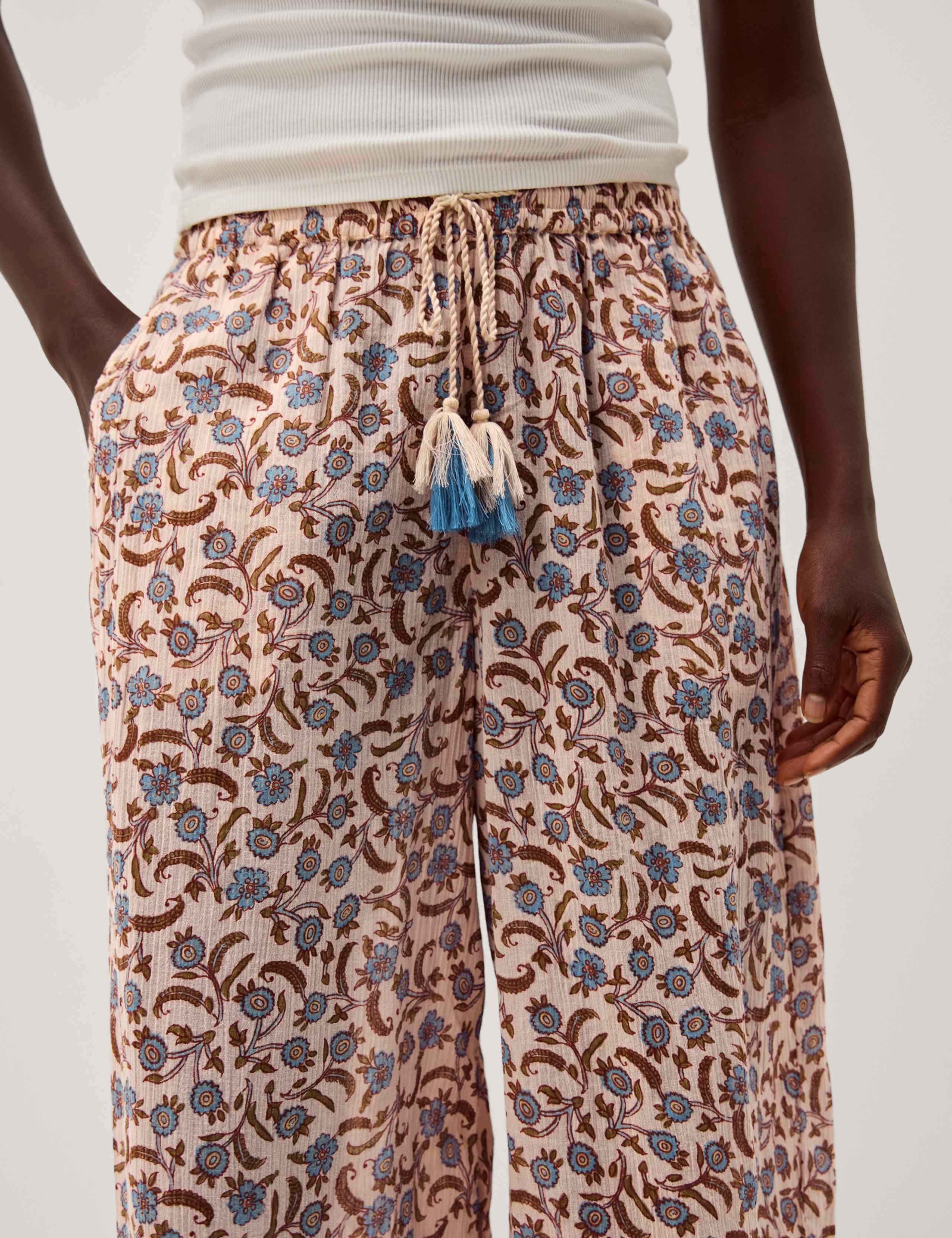 Pure Cotton Floral Cuffed Beach Trousers 6 of 7