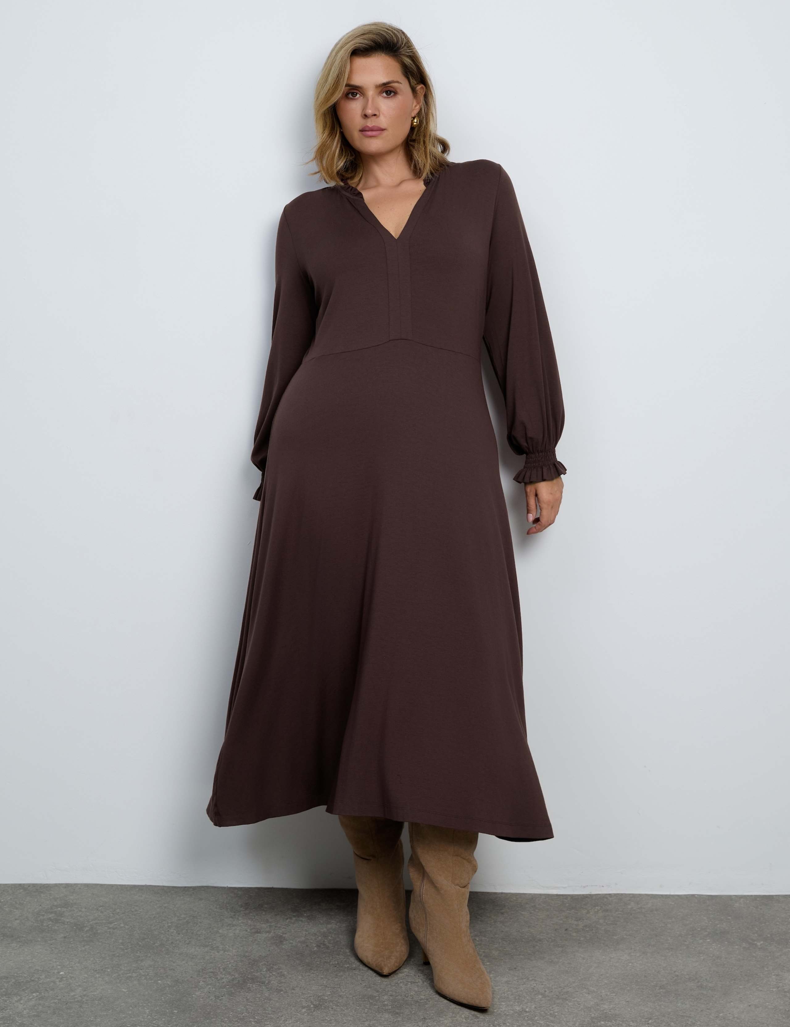 Jersey V-Neck Frill Detail Midaxi Tea Dress 1 of 5