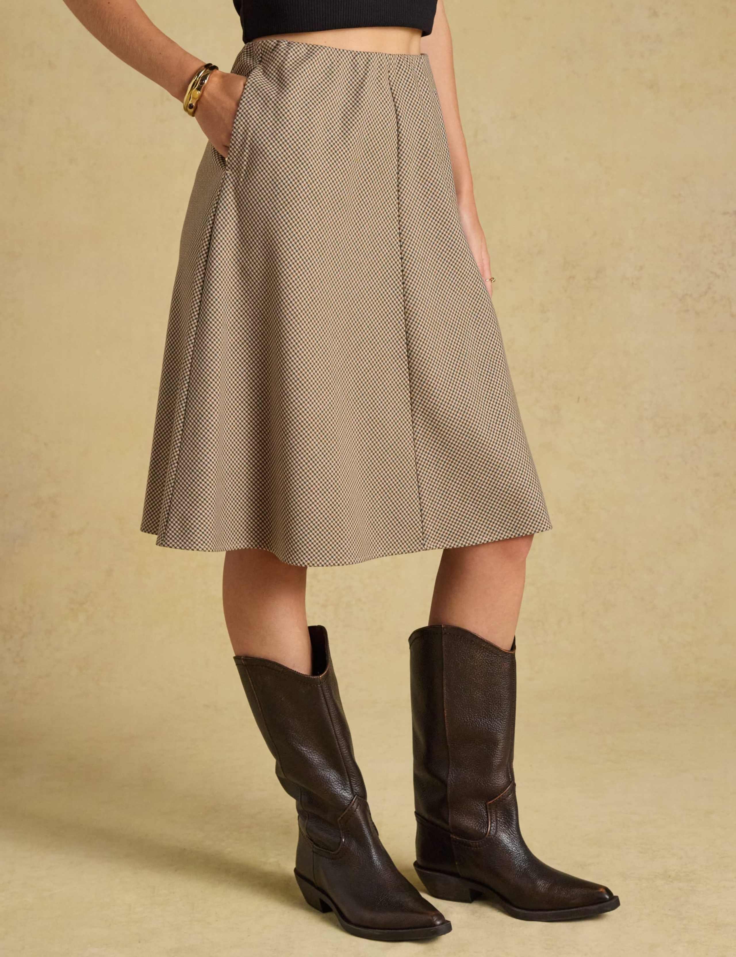 Houndstooth Knee Length A Line Skirt 1 of 6