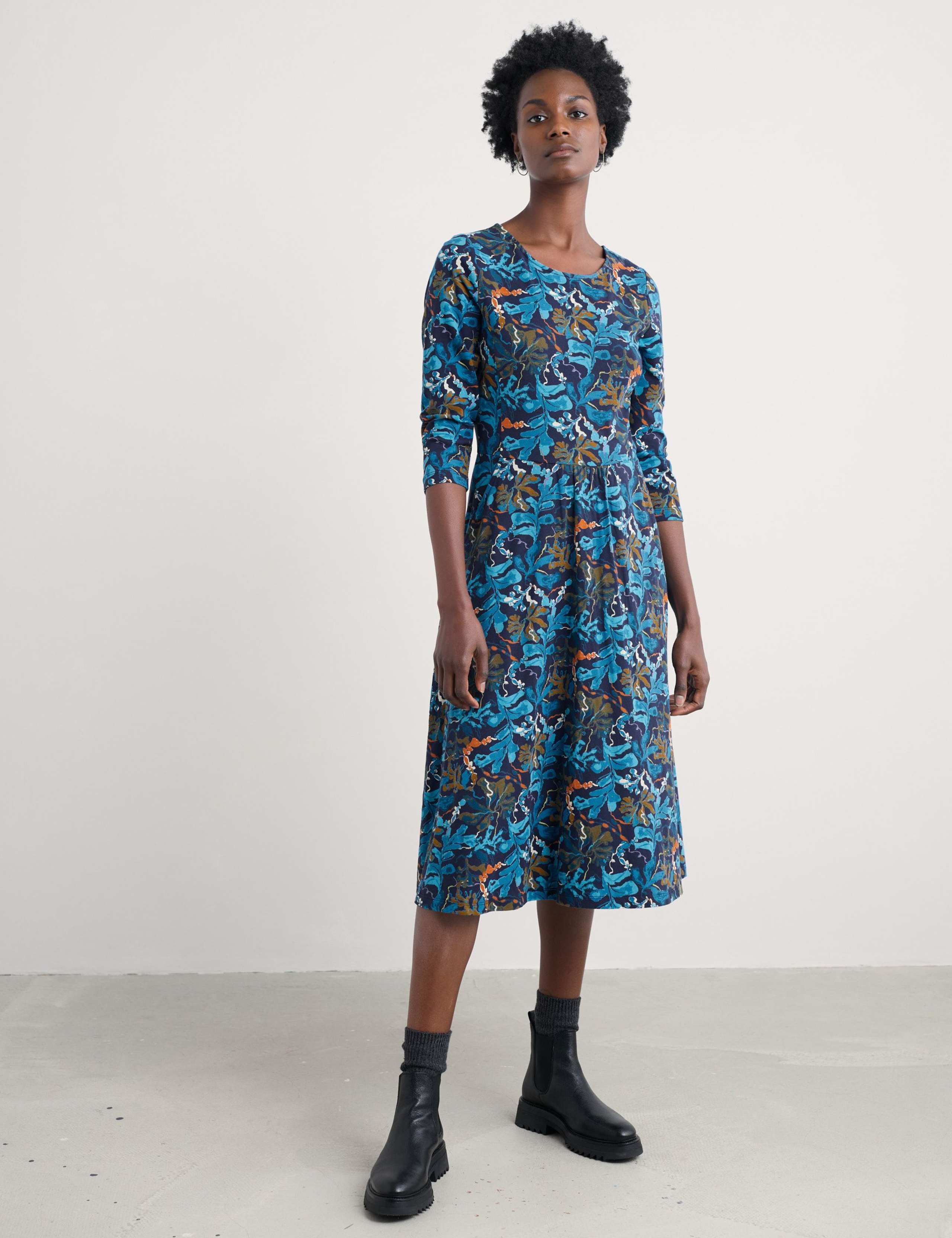 Cotton Rich Printed Midi Skater Dress 1 of 5