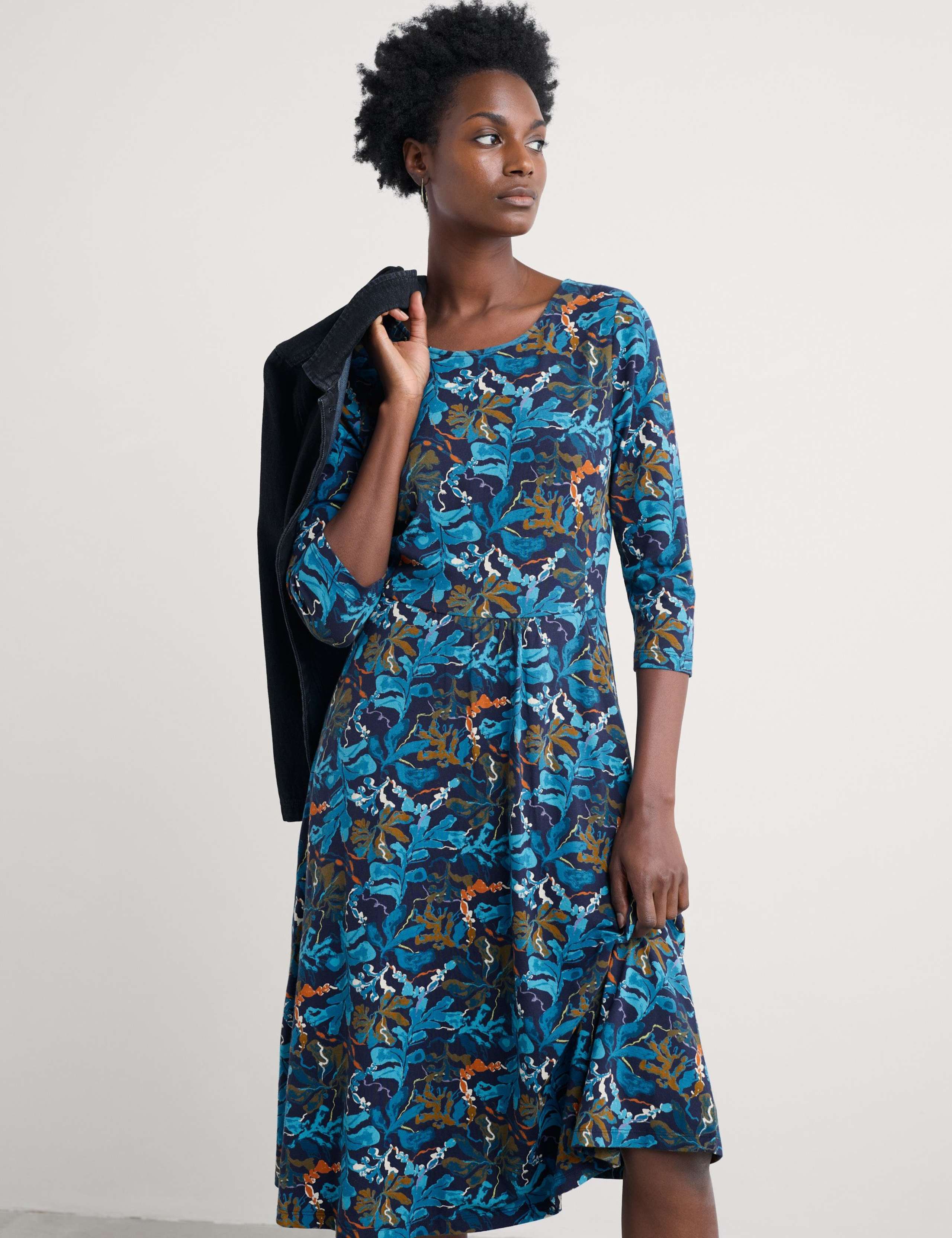 Cotton Rich Printed Midi Skater Dress 3 of 5