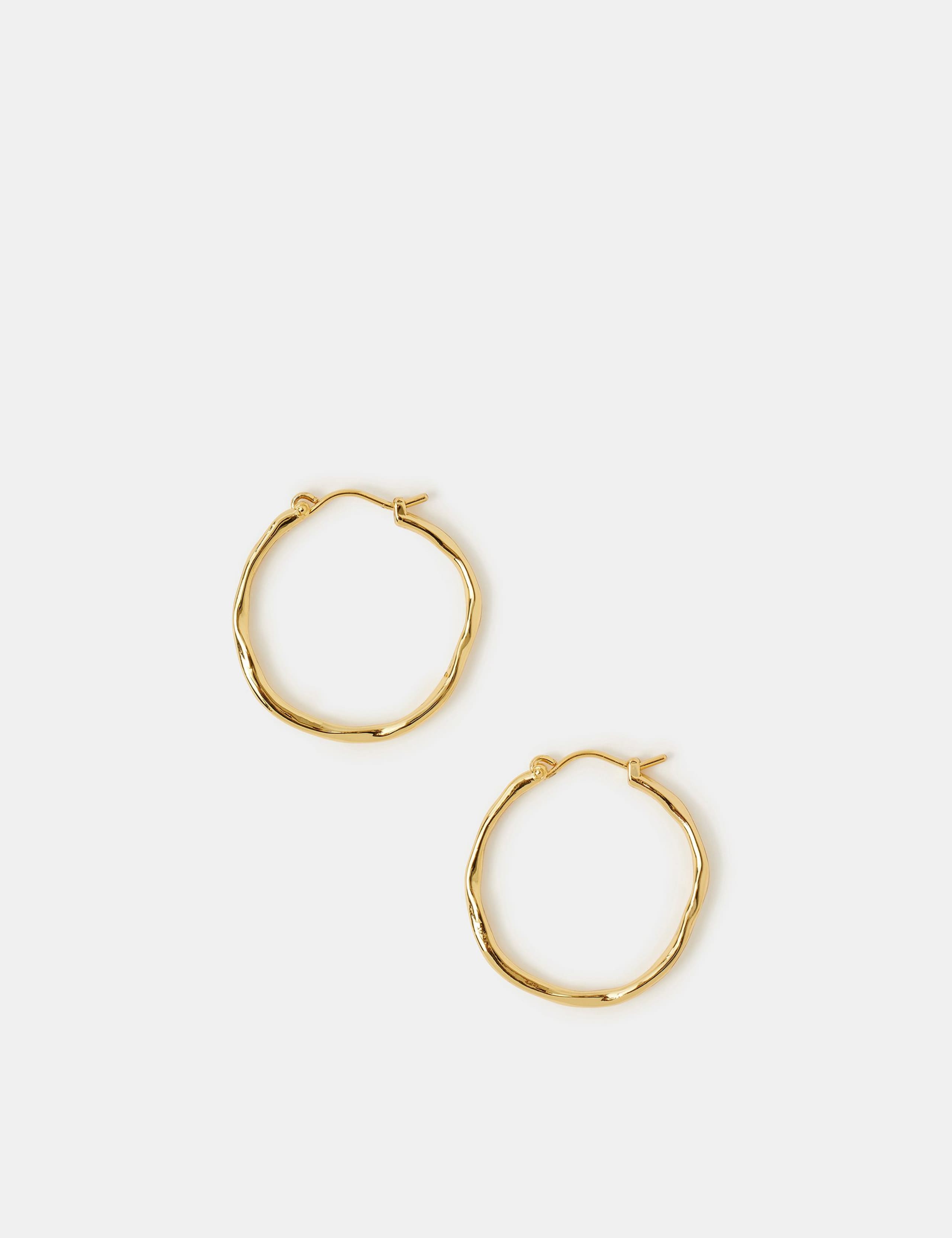 14ct Gold Plated Brass Molten Medium Hoop Earrings 2 of 3