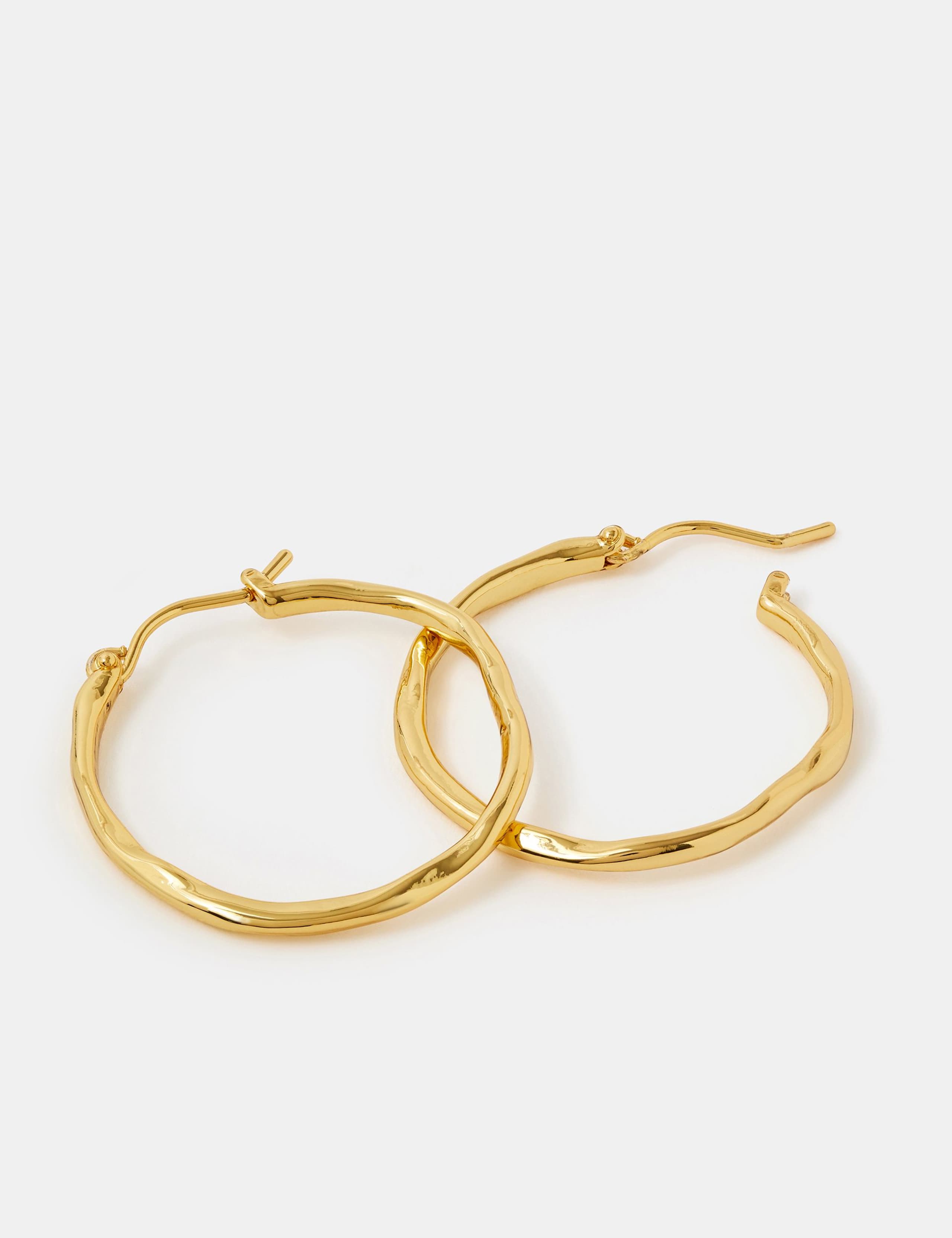 14ct Gold Plated Brass Molten Medium Hoop Earrings 3 of 3