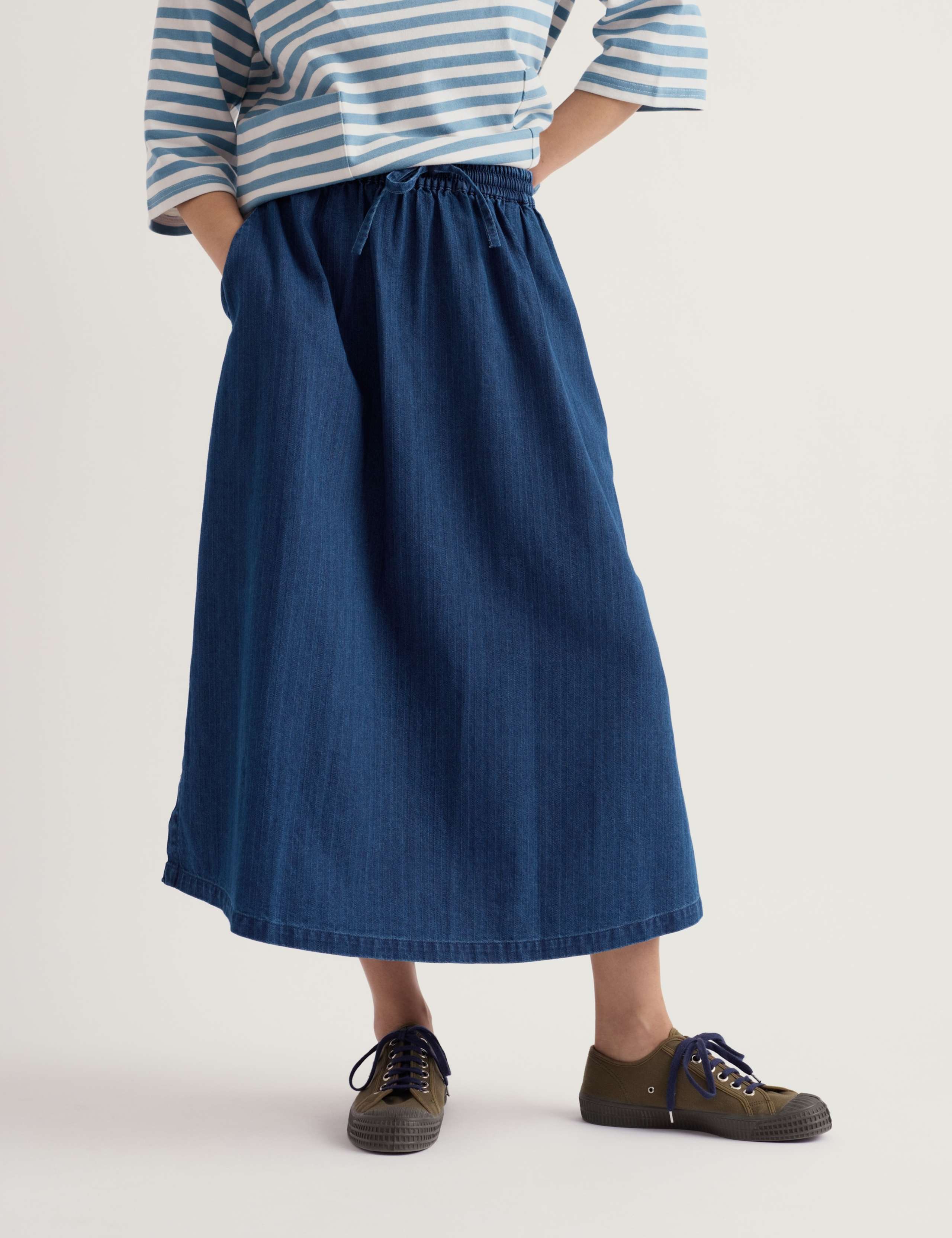 Pure Cotton Midi A-Line Skirt 3 of 5