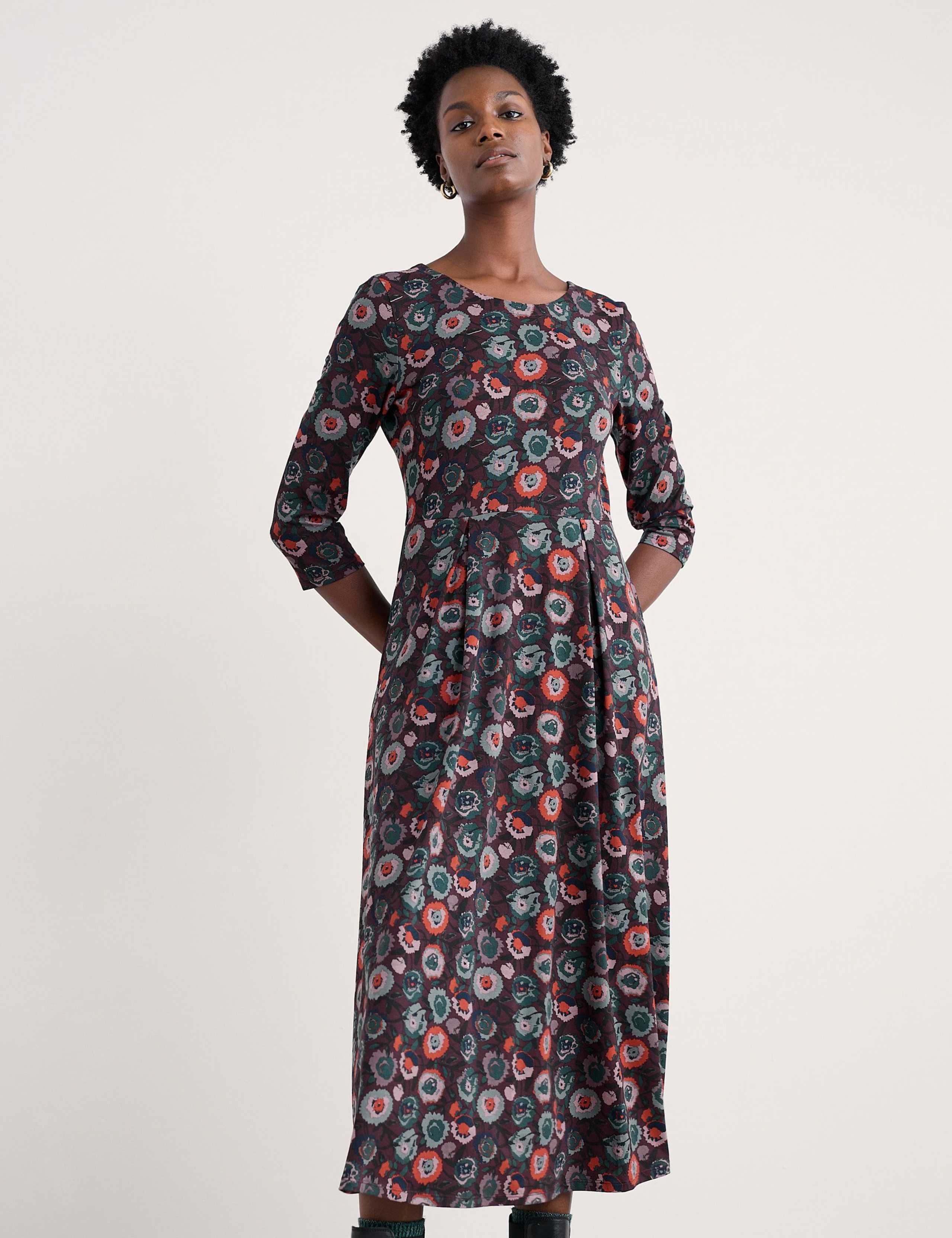 Cotton Rich Floral Midi Waisted Dress 3 of 5