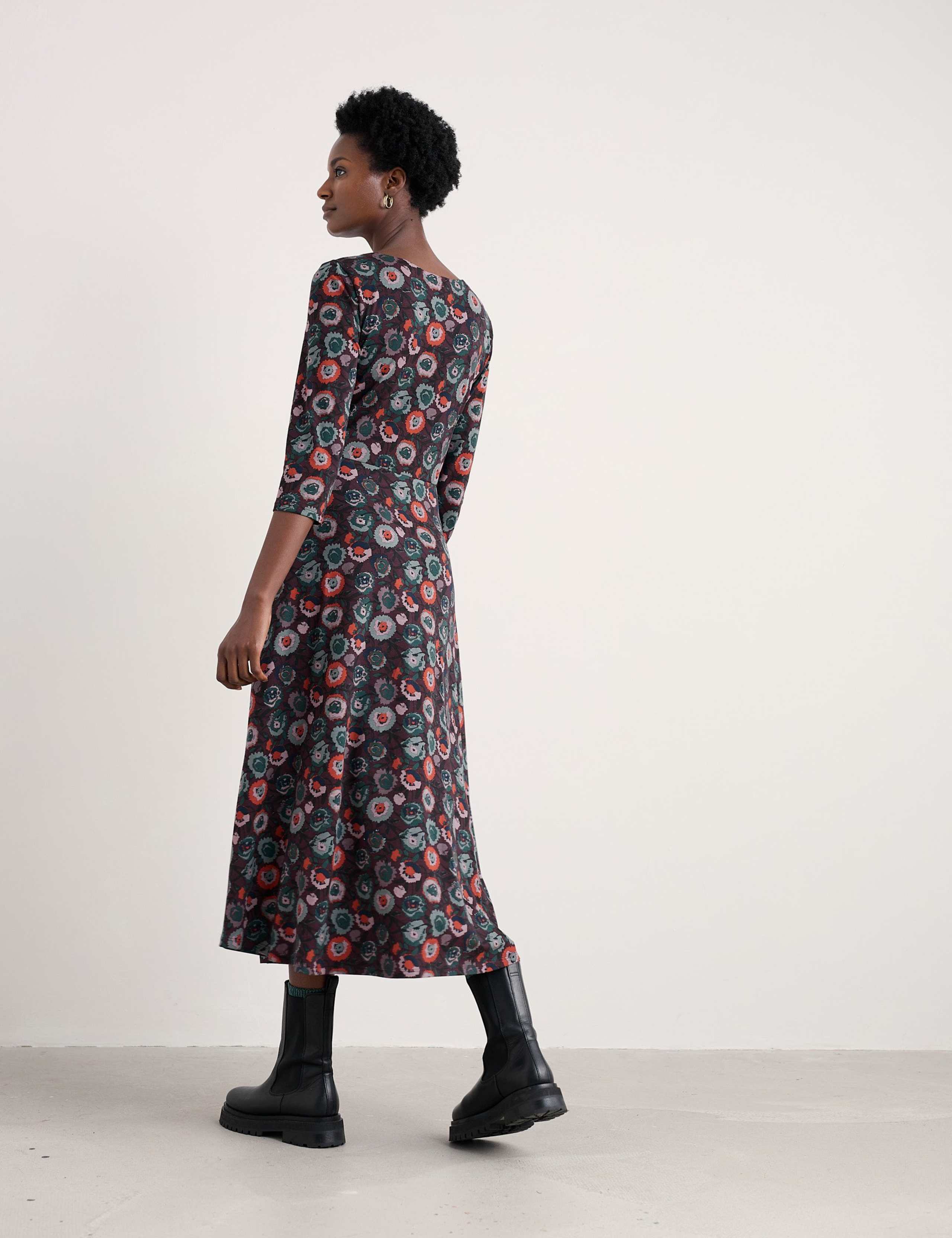 Cotton Rich Floral Midi Waisted Dress 4 of 5